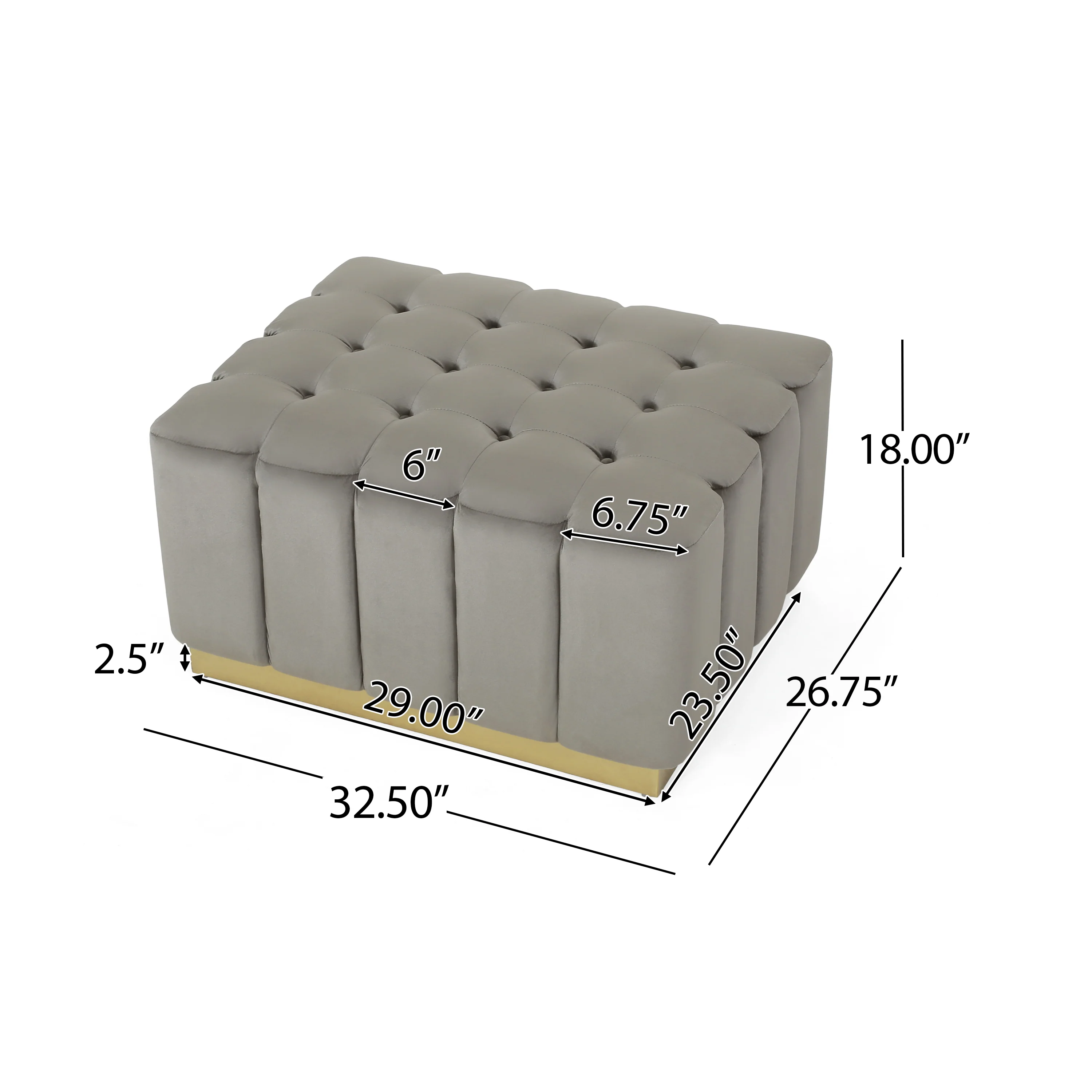 Fairfax Modern Glam Velvet Tufted Ottoman - furnishings