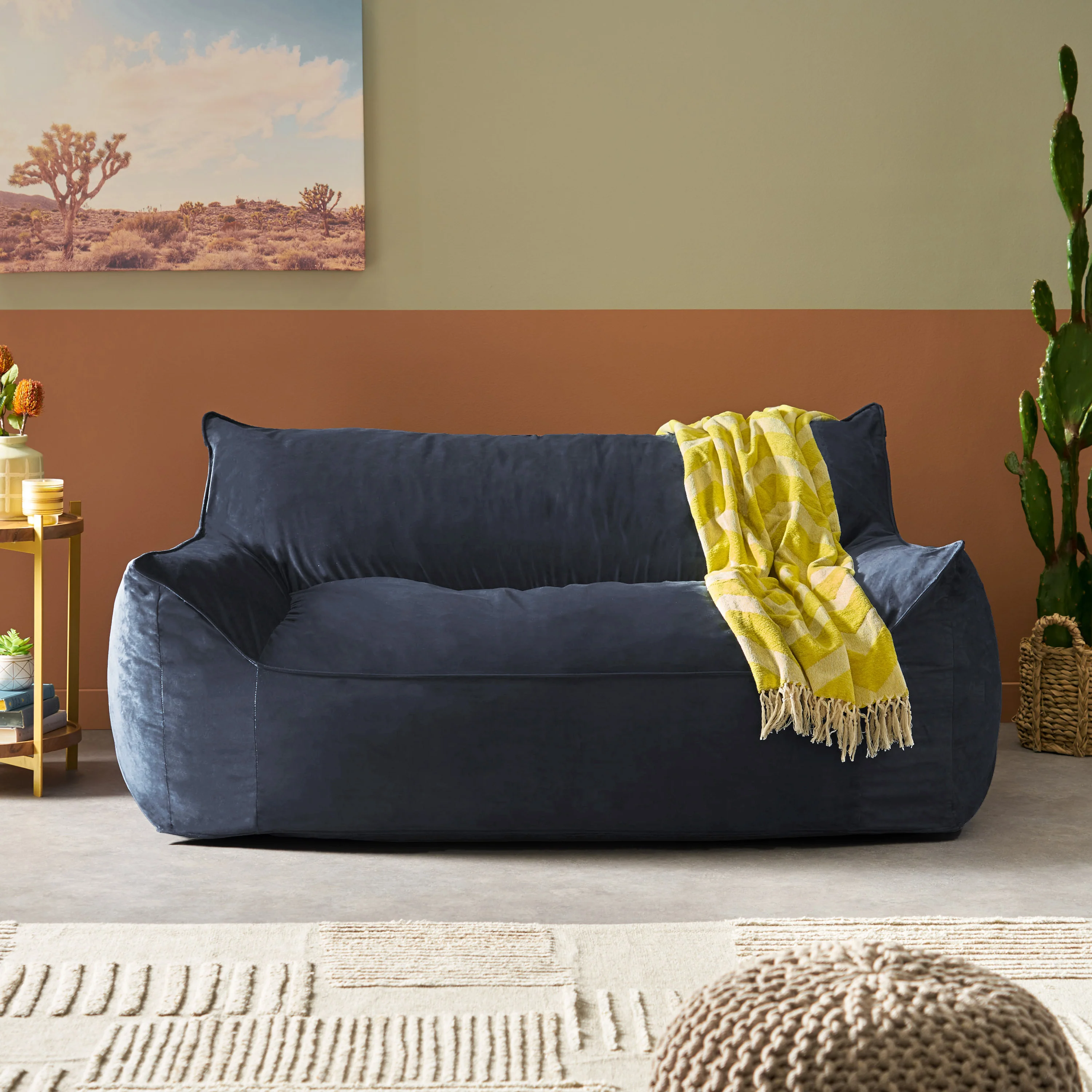 Calef Modern Velveteen 2 Seater Oversized Bean Bag Chair with Armrests - furnishings