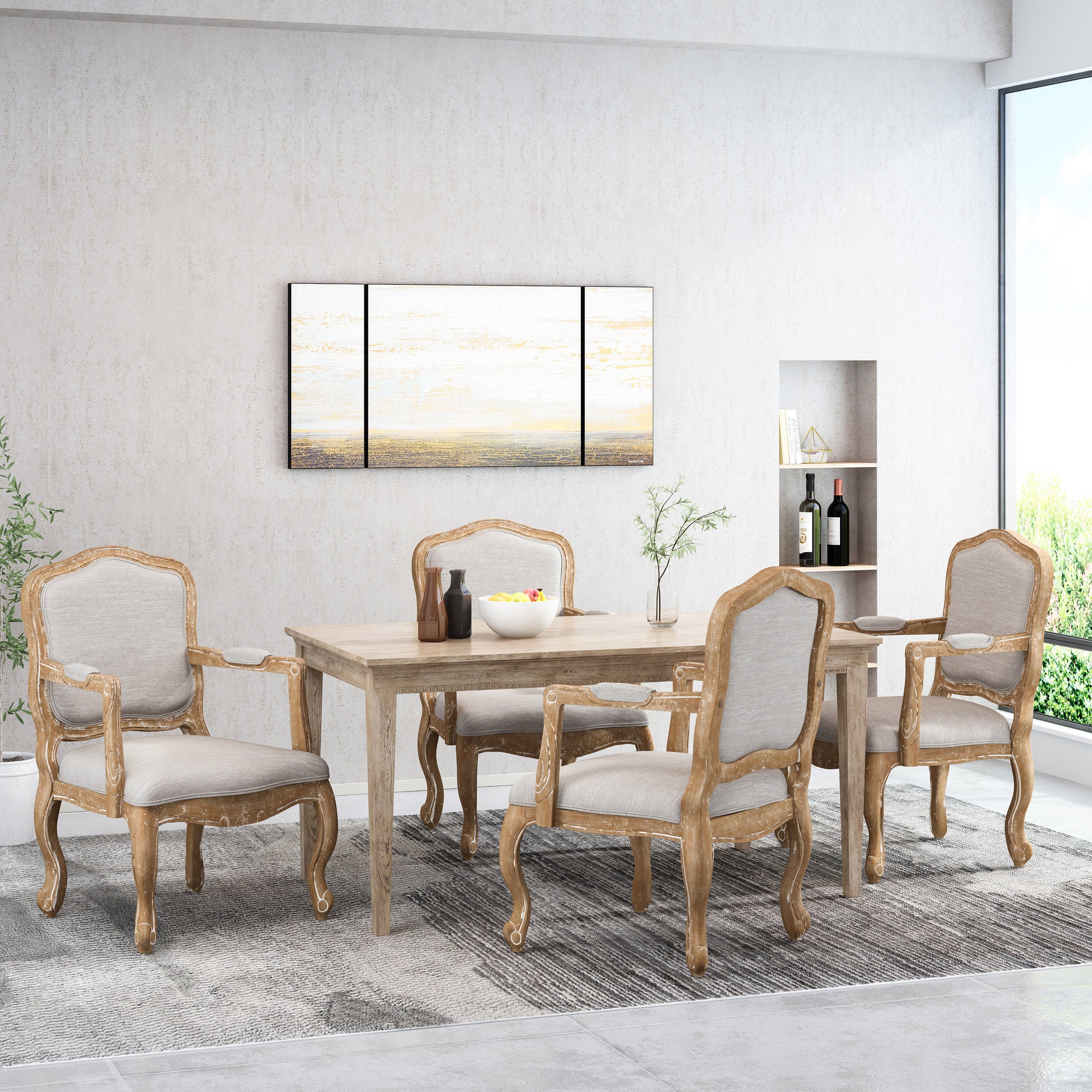 Stene French Country Wood Upholstered Dining Armchair - furnishings