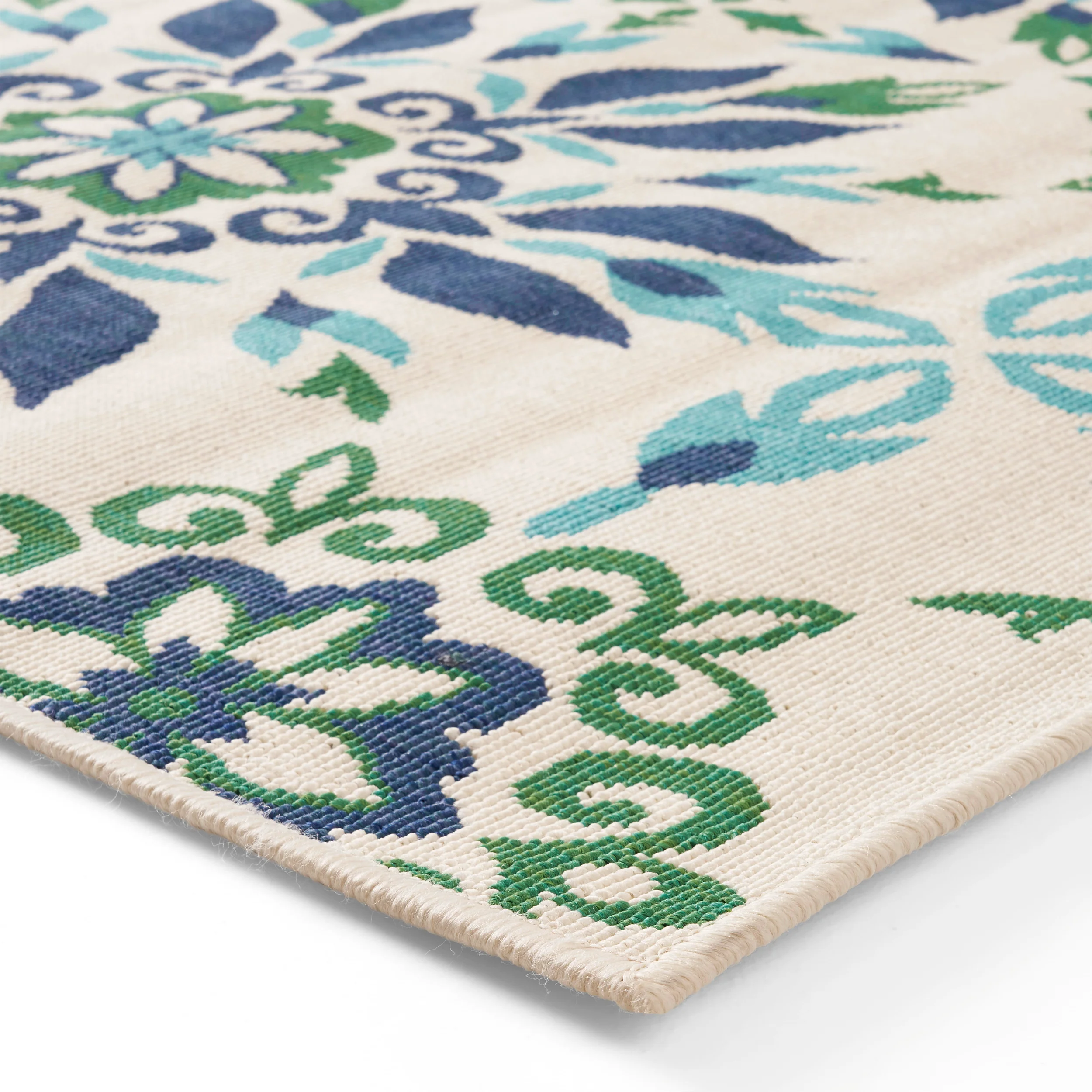 Phoebe Outdoor Medallion Area Rug, Ivory and Blue - furnishings