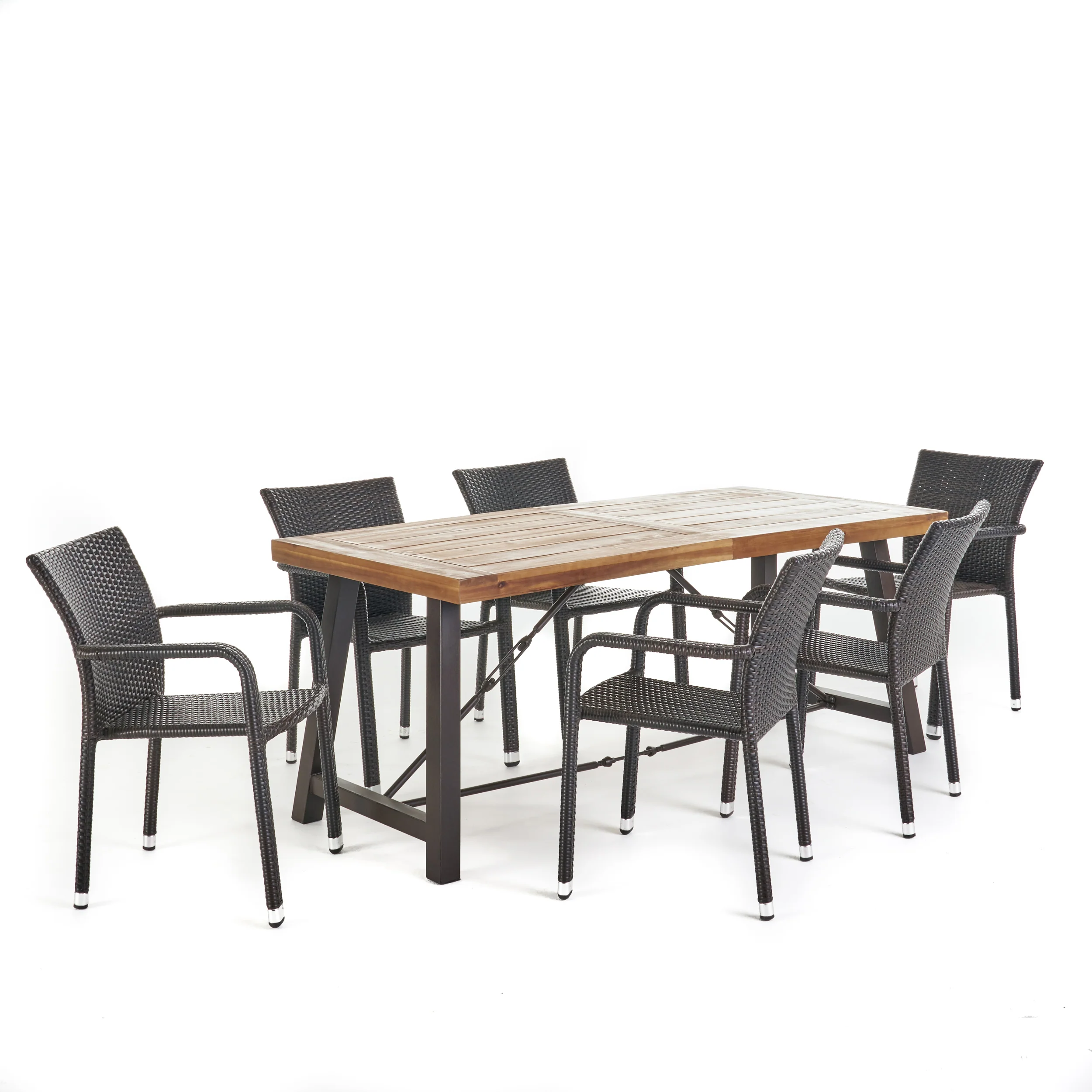 Spiegel Outdoor 7 Piece Dining Set with Teak Finished Wood Table and Brown Chairs - furnishings