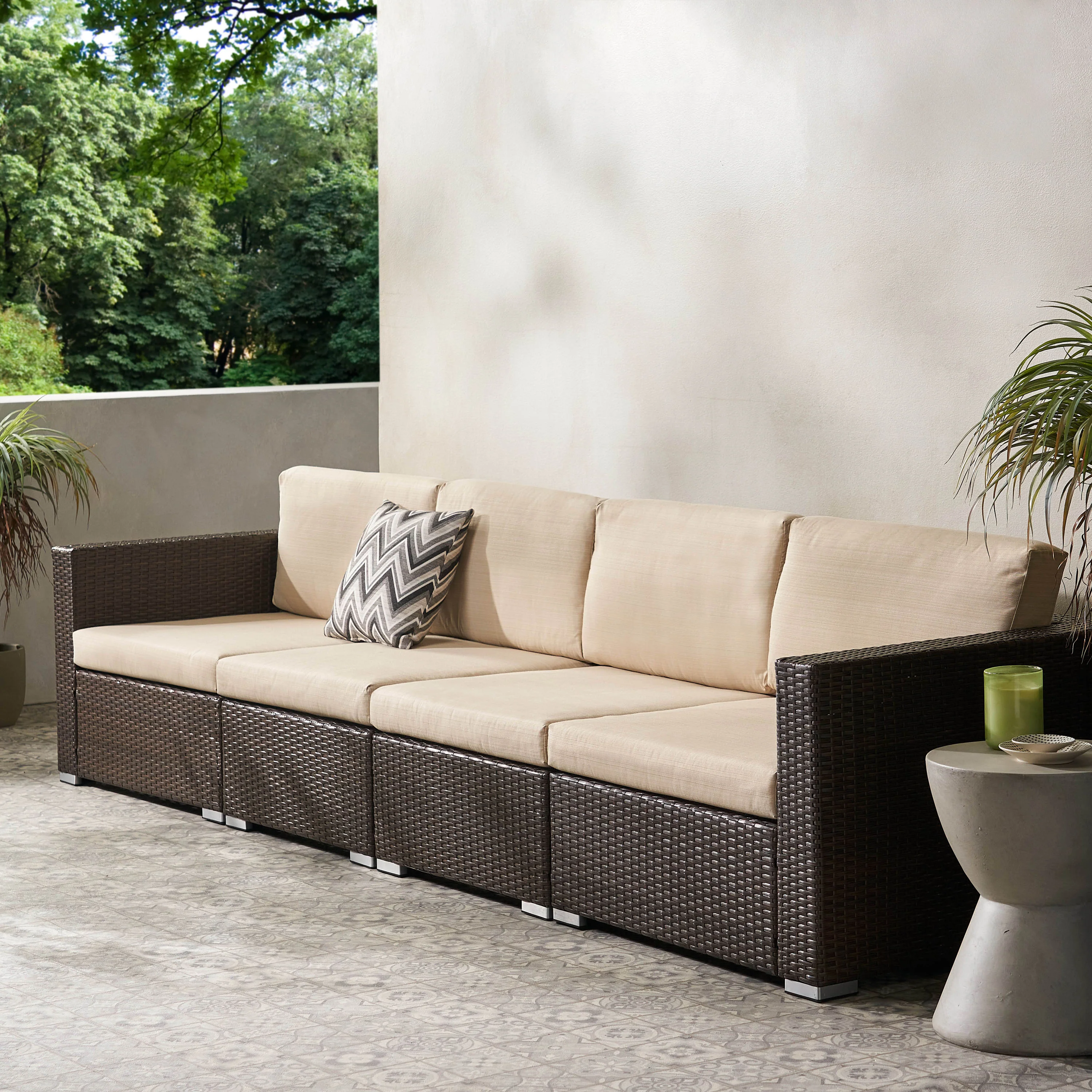 Avianna Outdoor Wicker 4 Seater Sofa with Cushions - furnishings