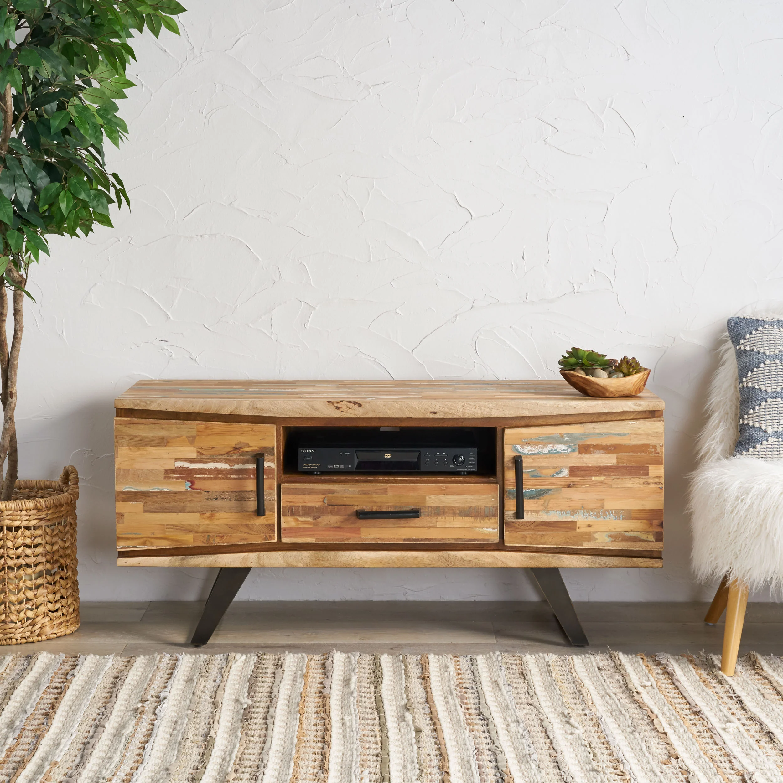 Alithea Handcrafted Boho Reclaimed Wood TV Stand - furnishings