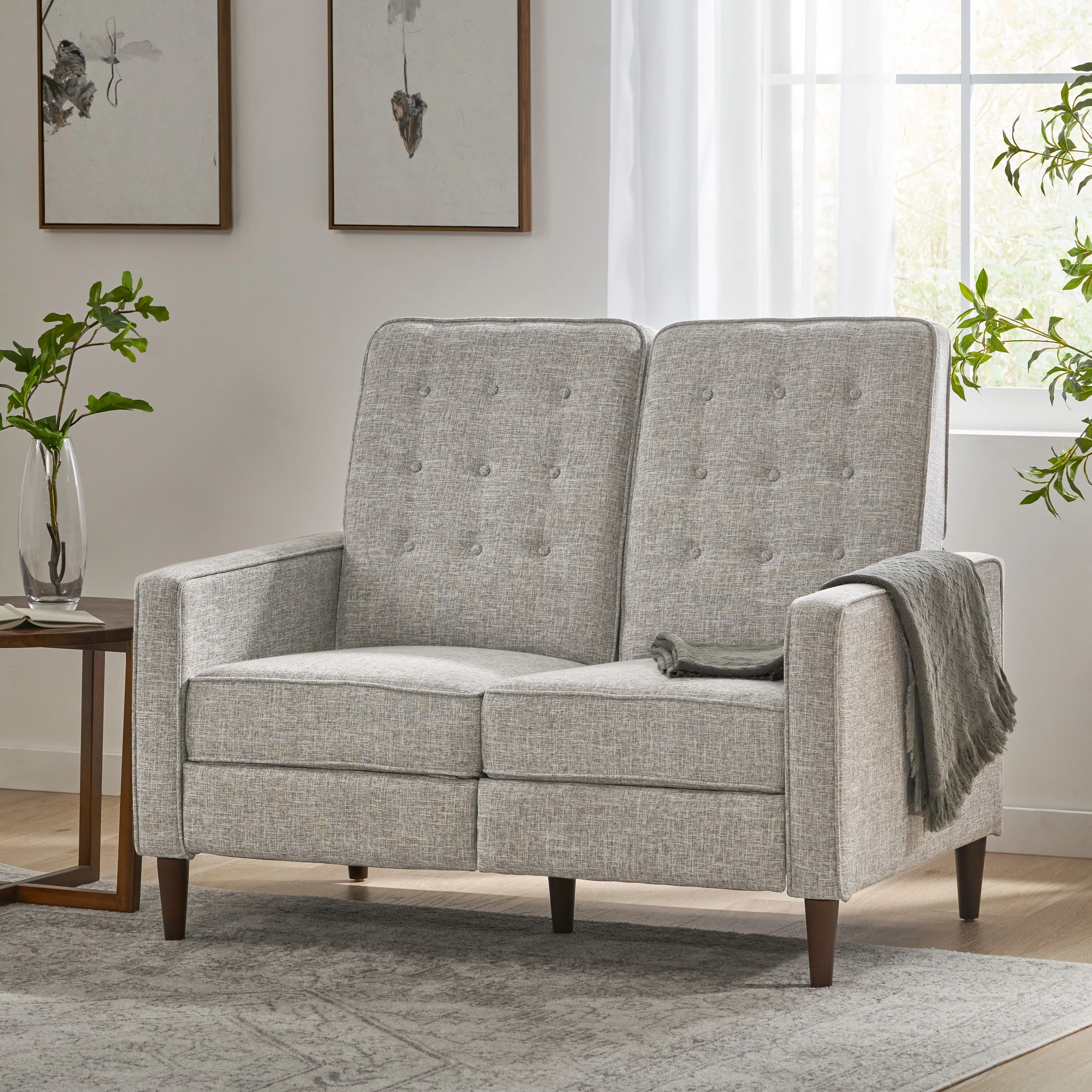 Manville Contemporary Tufted Loveseat Pushback Recliner - furnishings