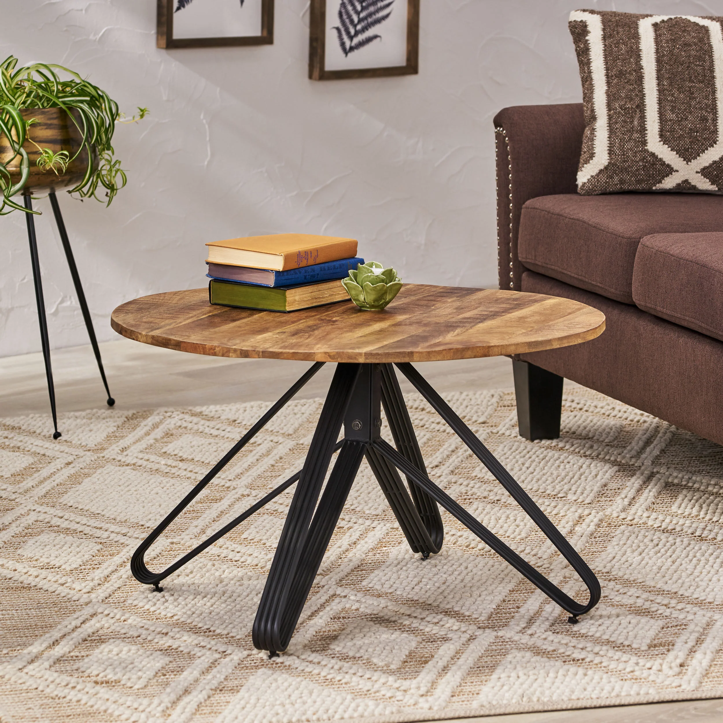 Peniel Modern Industrial Handcrafted Mango Wood Coffee Table, Natural and Black - furnishings