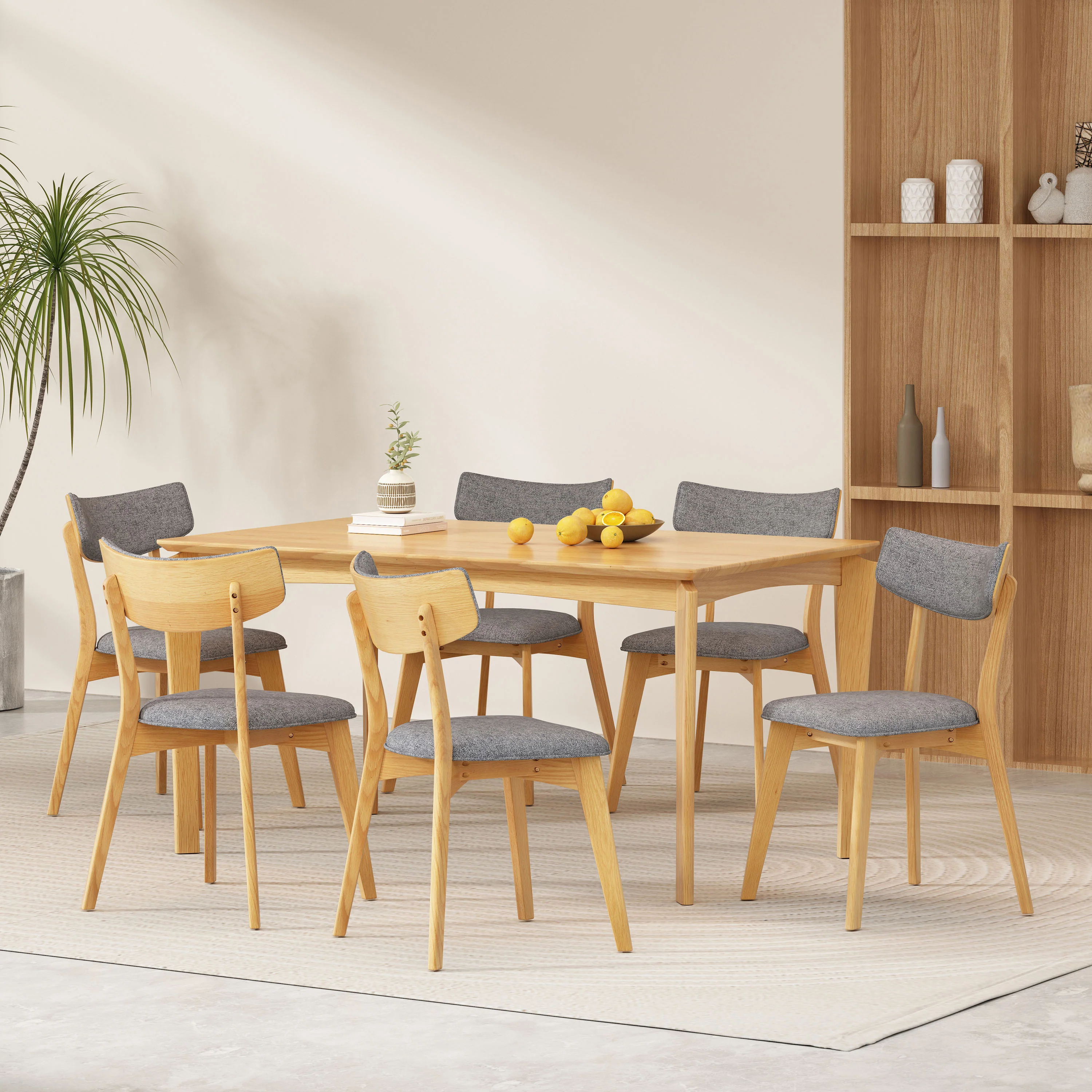 Carnelian Wood and Fabric 7 Piece Dining Set - furnishings
