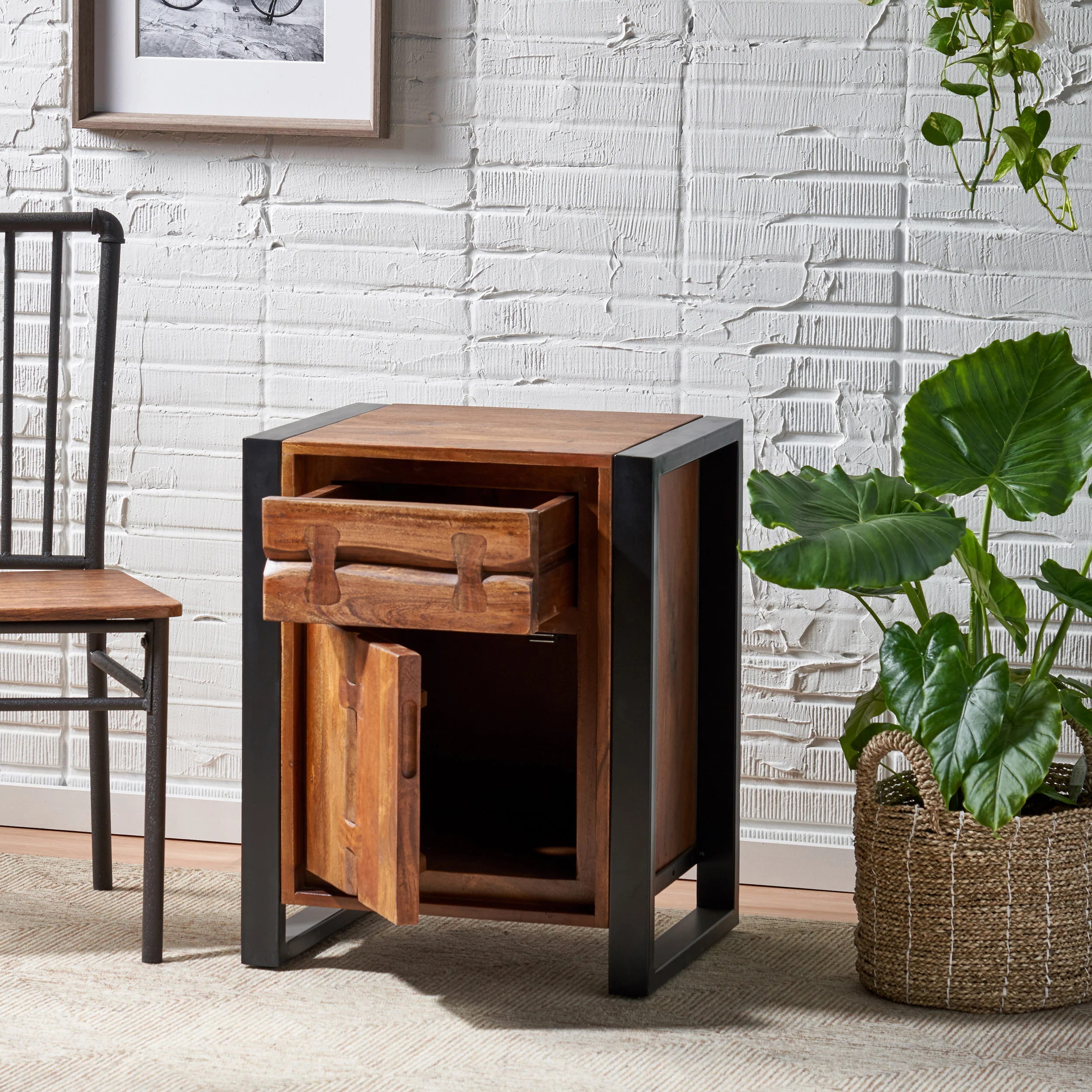 Raiya Handcrafted Boho Acacia Wood Cabinet - furnishings