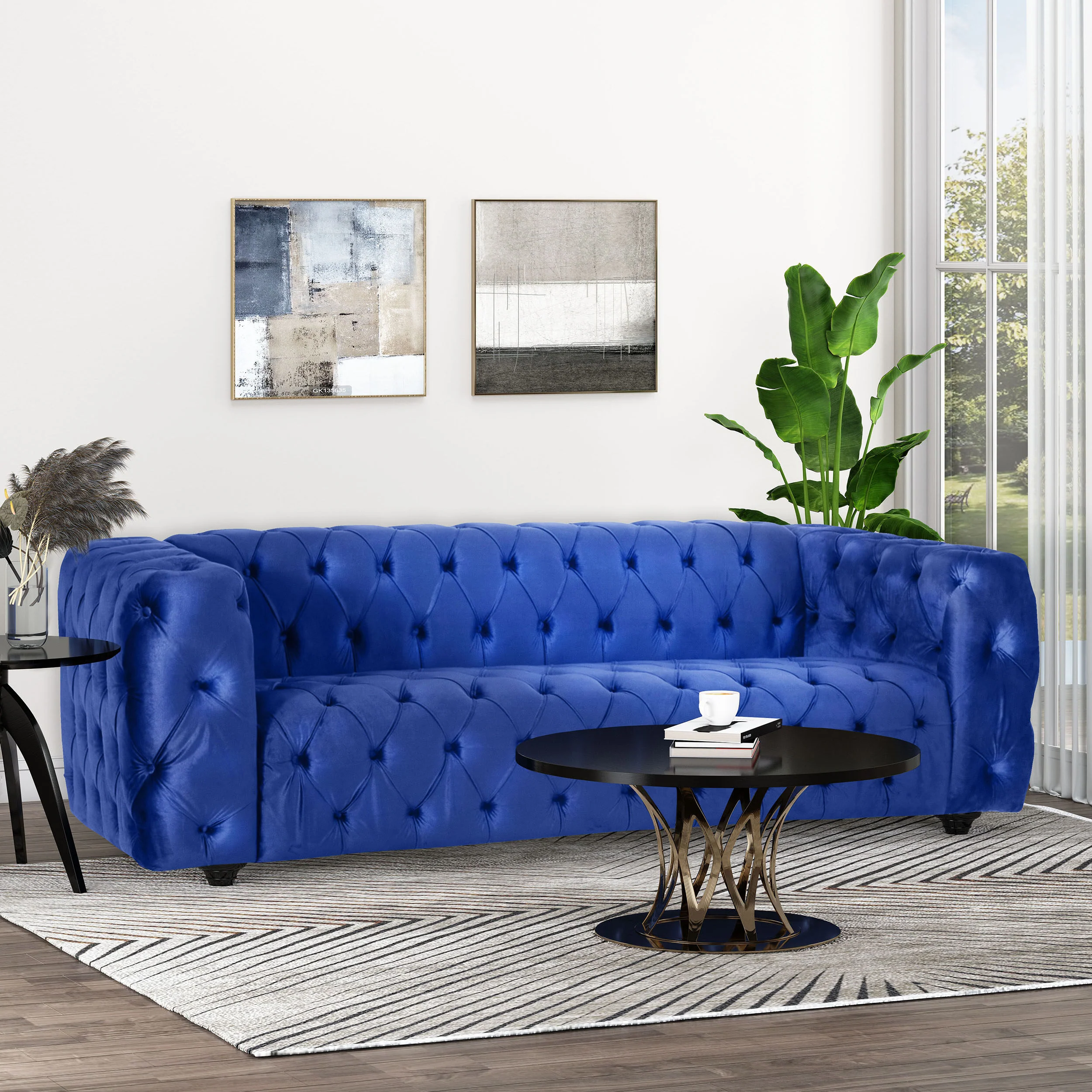 Marengo Contemporary Velvet Tufted 3 Seater Sofa - furnishings