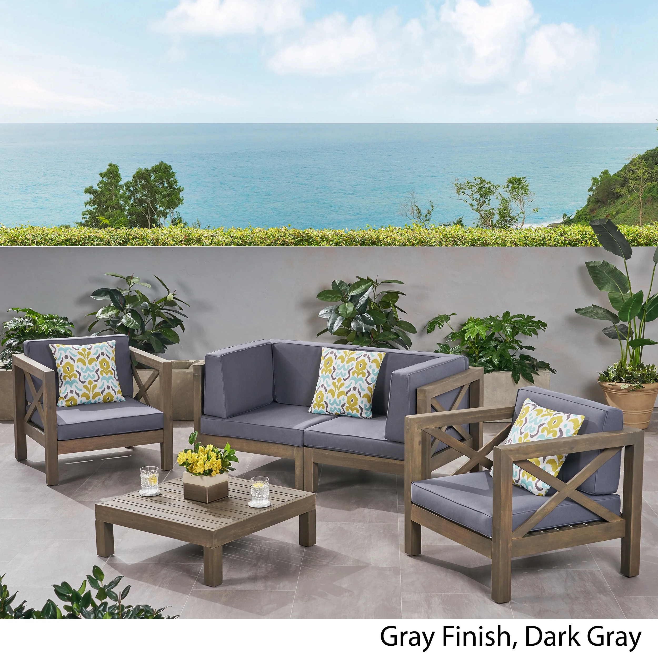 Morgan Outdoor 4 Seater Acacia Wood Loveseat Chat Set - furnishings