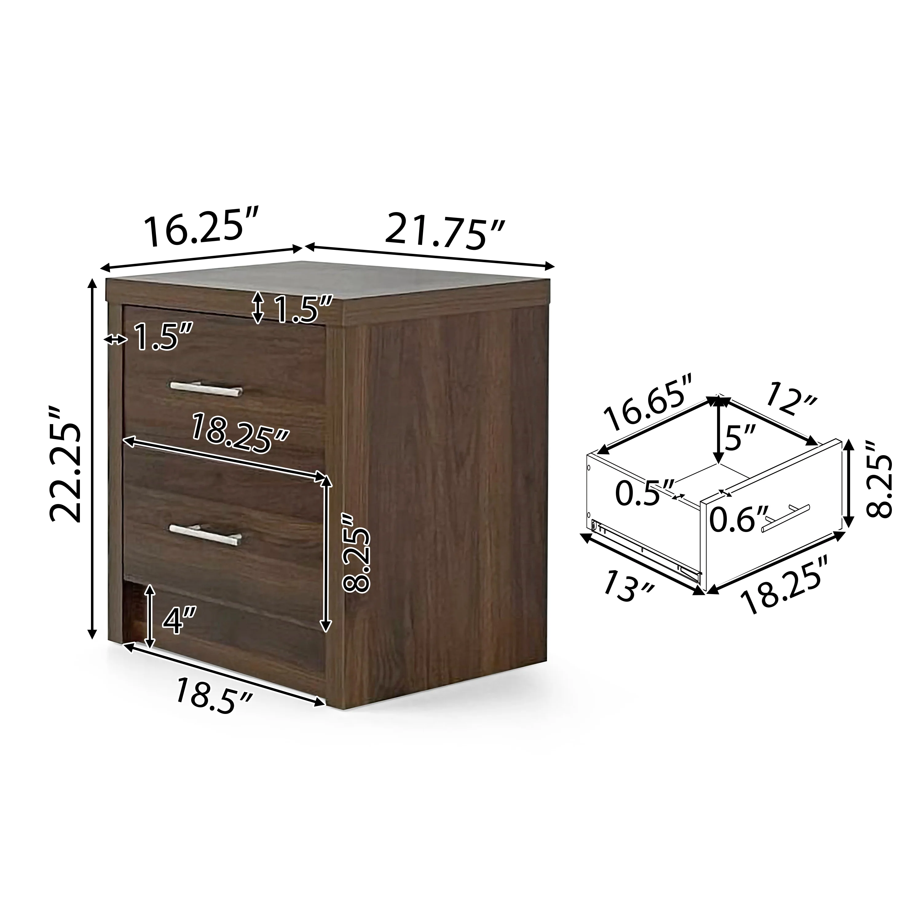 Marlette Modern Faux Wood 2 Drawer Nightstand - furnishings
