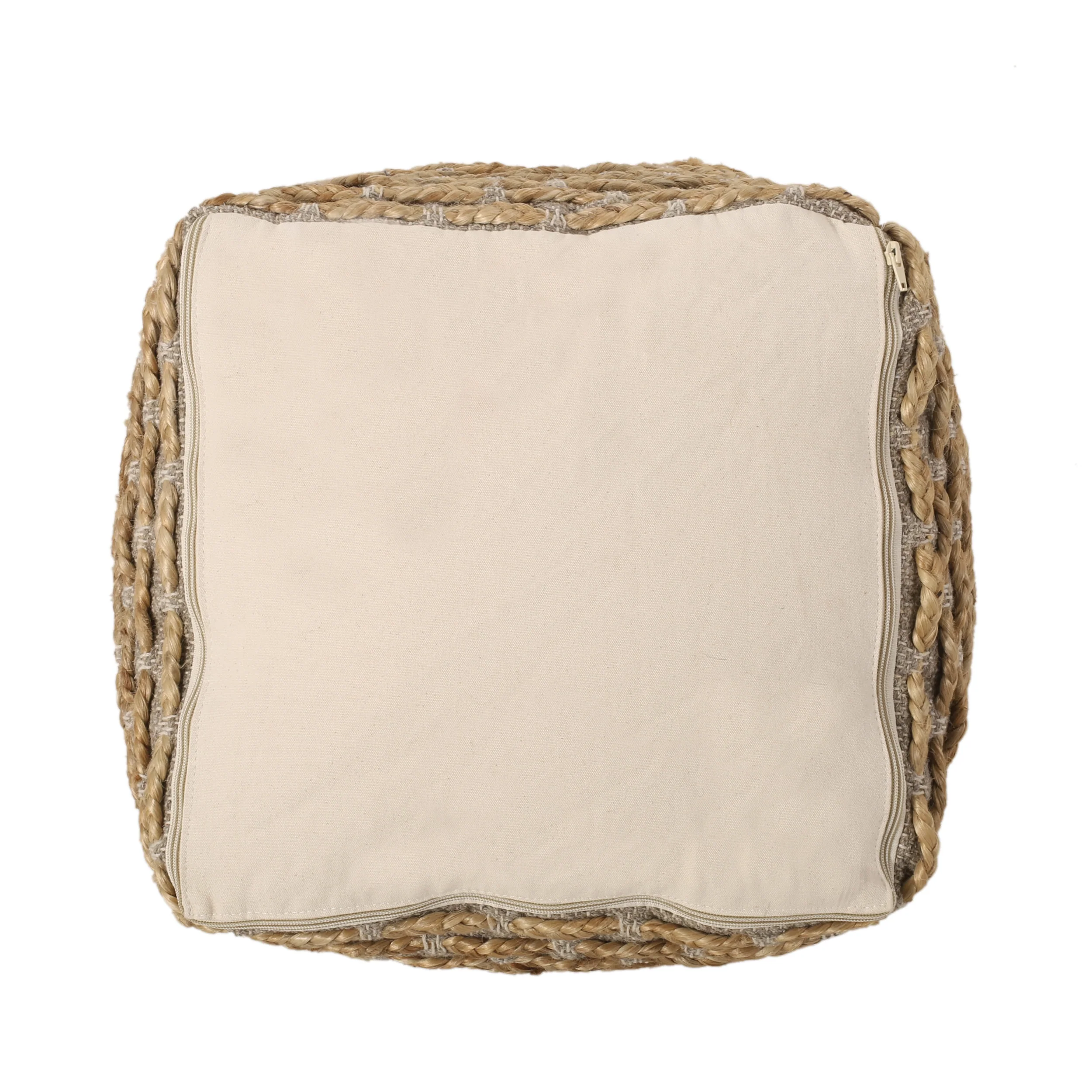 Berea Boho Handcrafted Fabric Cube Pouf, Natural - furnishings
