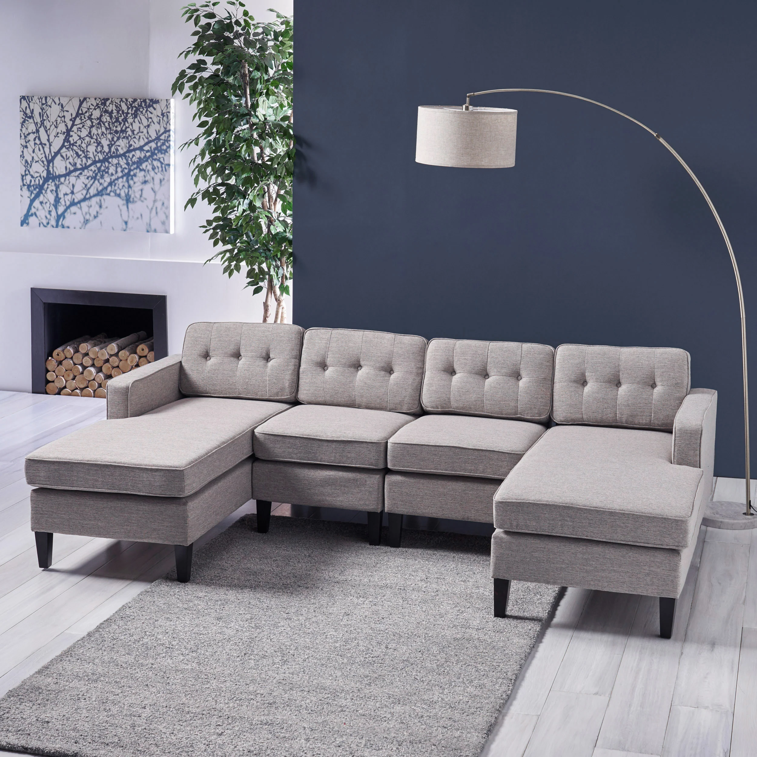 Grace Contemporary Fabric Chaise Sectional with Button Accents - furnishings
