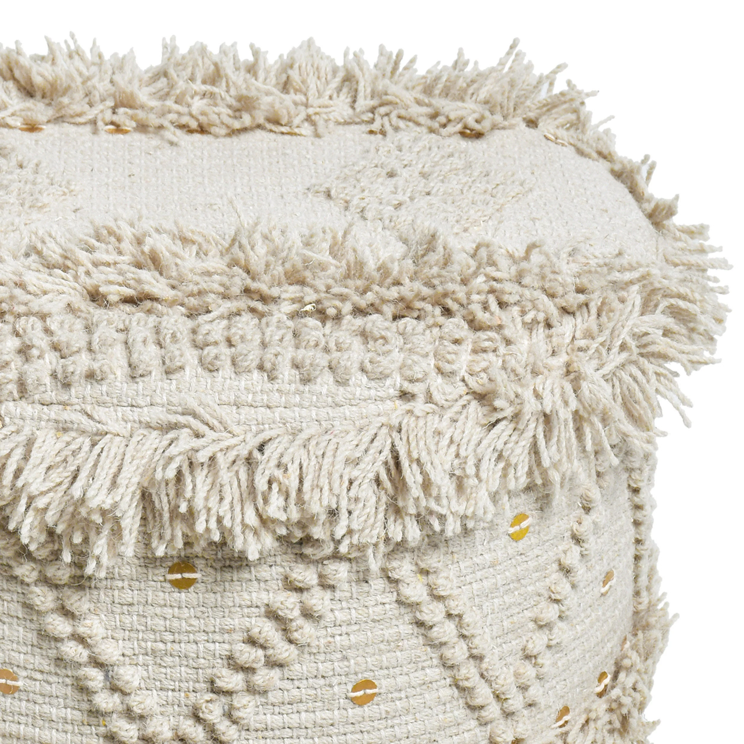 Edene Handcrafted Boho Fabric Stool with Metal Accents - furnishings