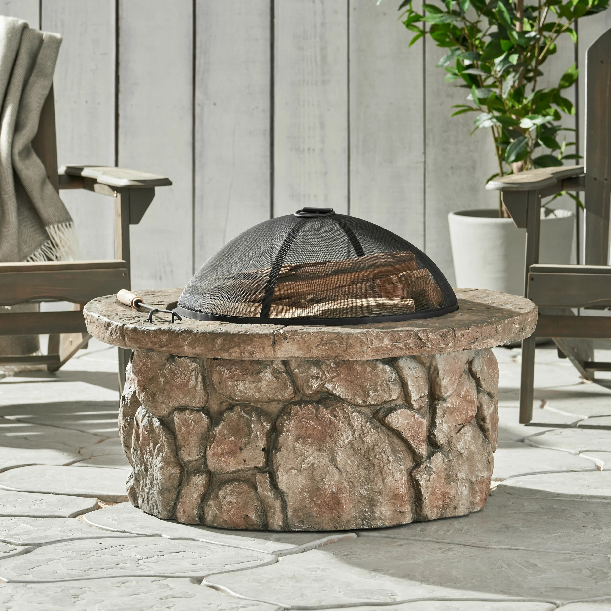 Taylor Outdoor Lightweight Concrete Wood Burning Fire Pit - furnishings