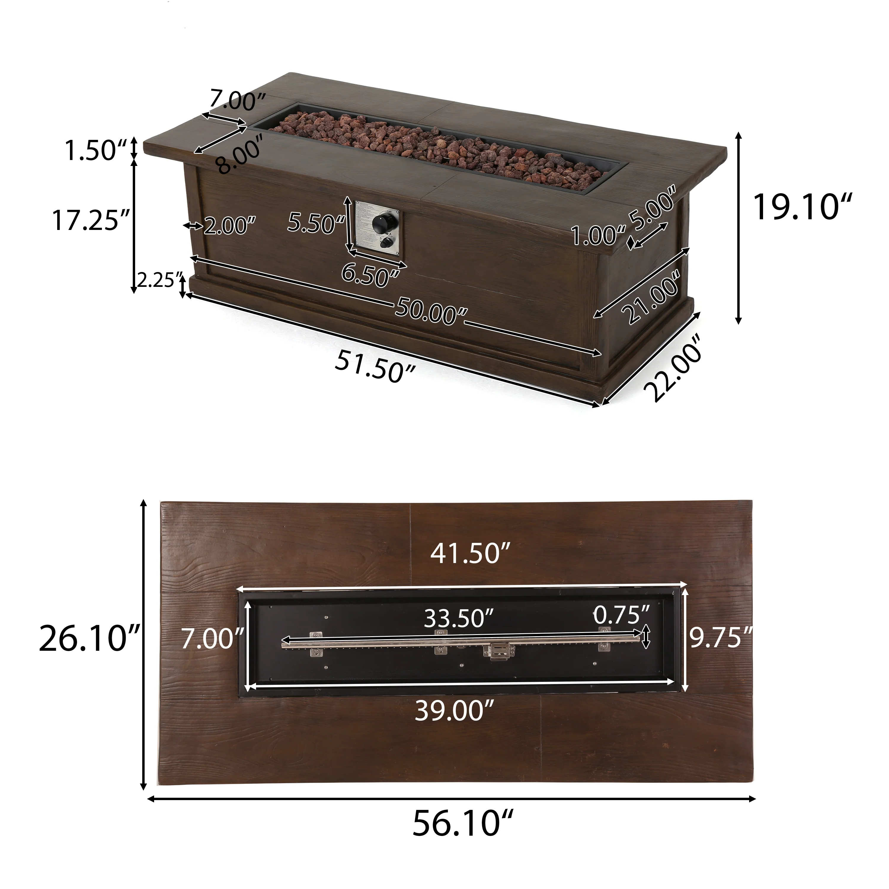 Pablo Outdoor 56-inch Rectangular Propane Fire Table - furnishings
