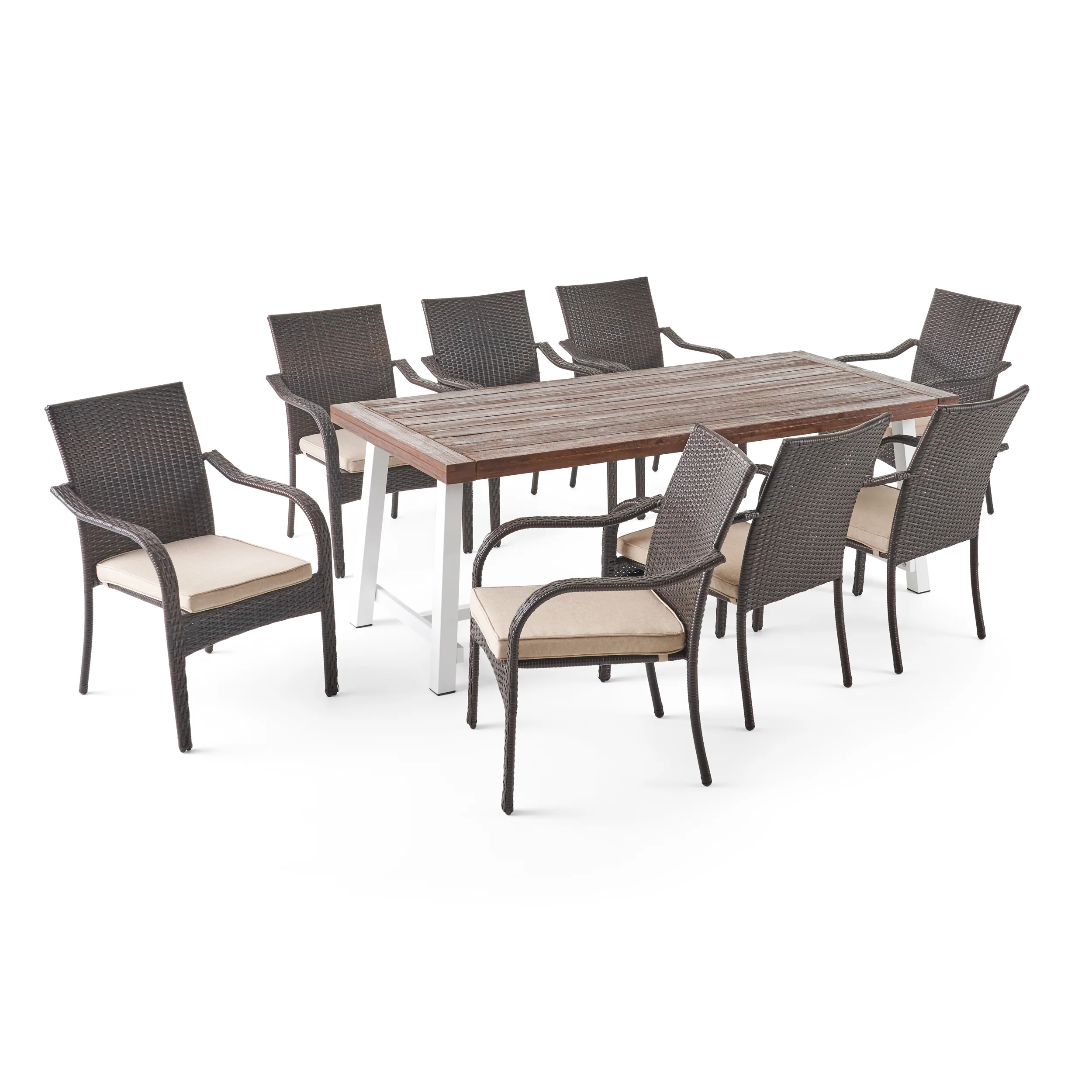 Addilynn Outdoor Wood and Wicker 8 Seater Dining Set - furnishings