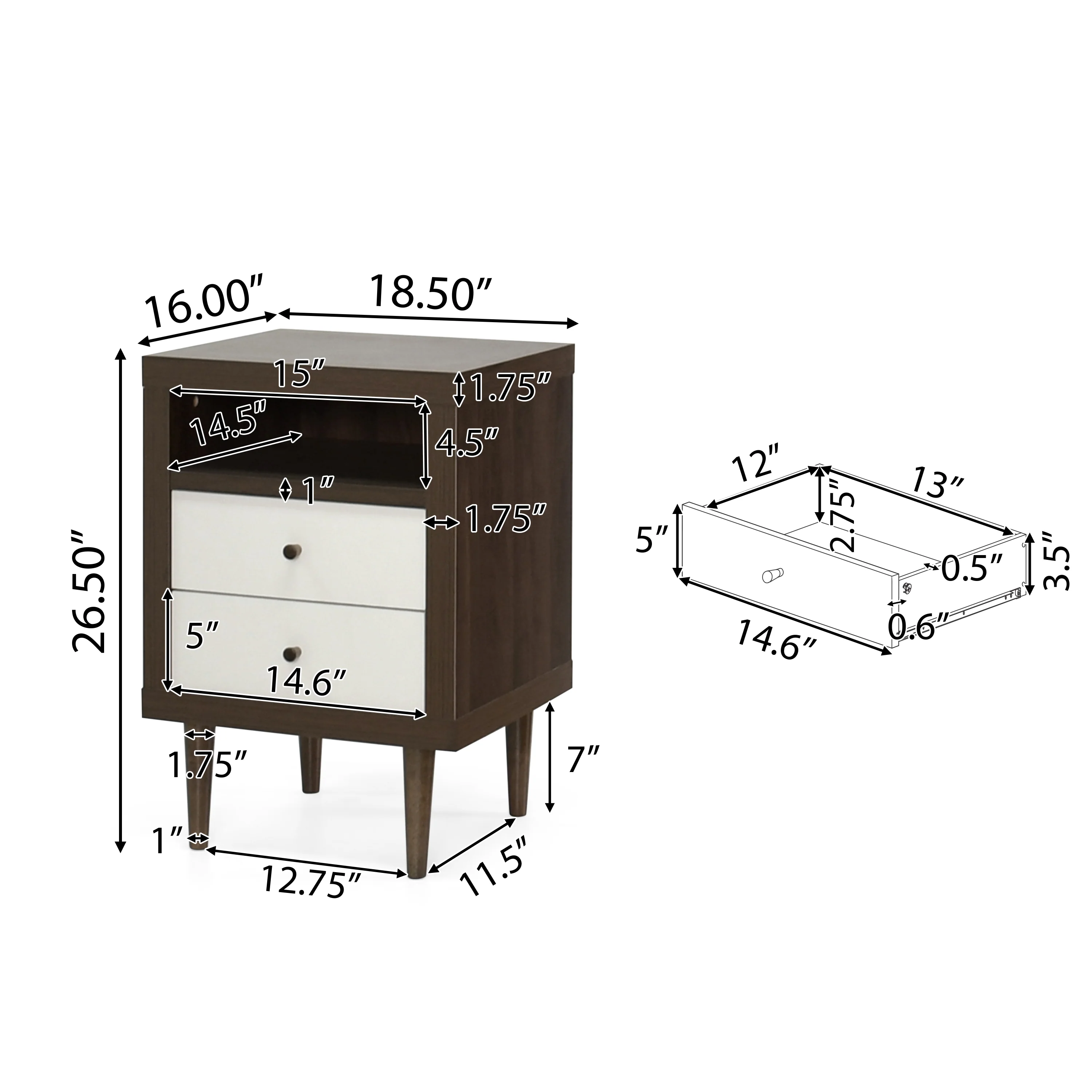 Farhart Mid Century Modern Faux Wood 2 Drawer Nightstands, Set of 2 - furnishings