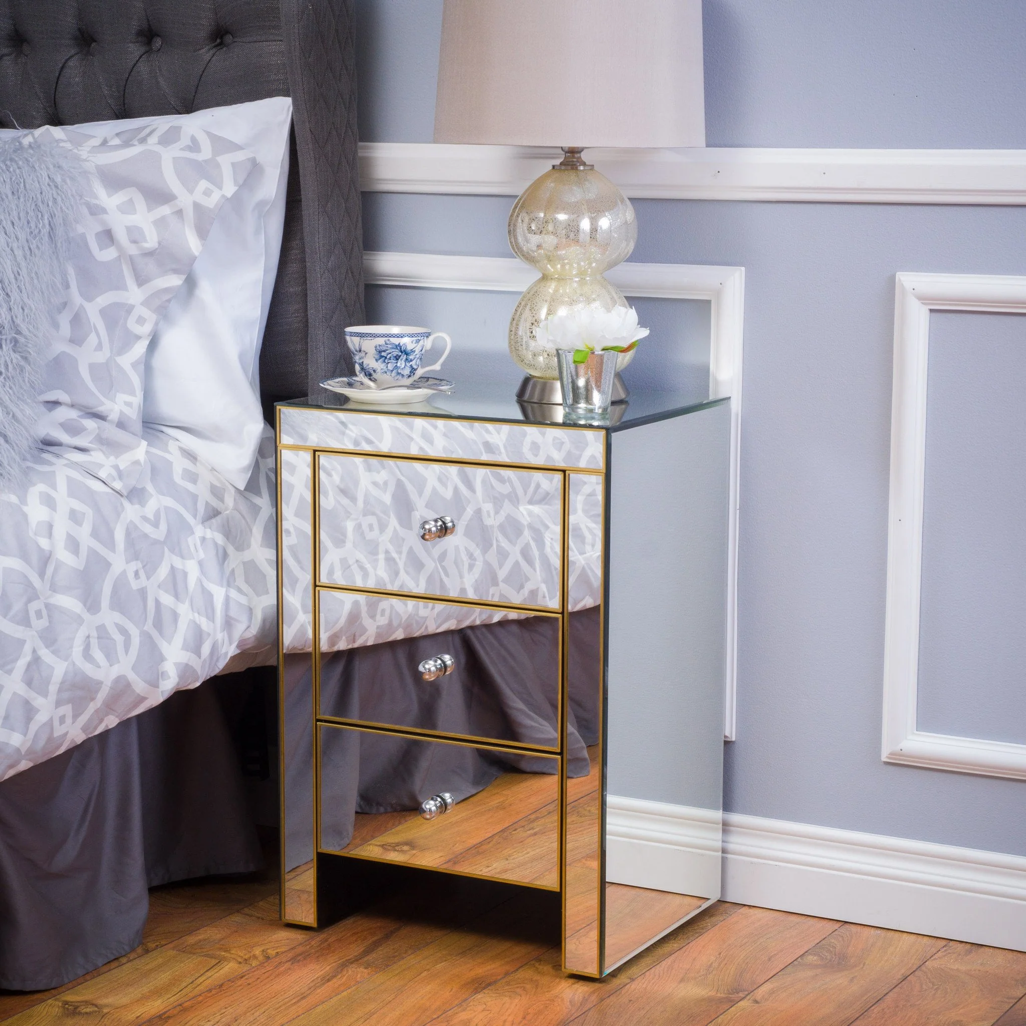 Langley Mirrored 3 Drawer Side Table - furnishings
