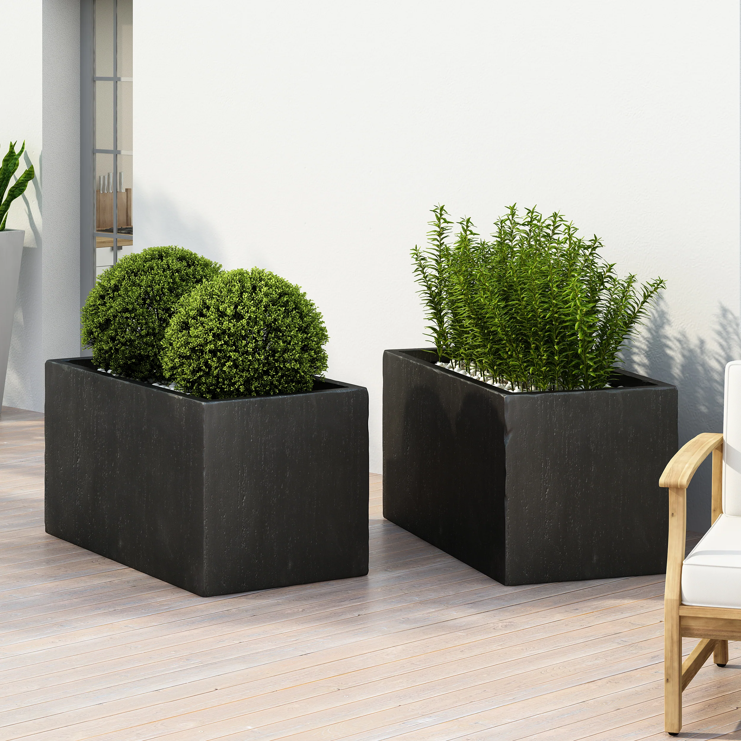 Fardeen Outdoor Modern Cast Stone Rectangular Planters (Set of 2) - furnishings