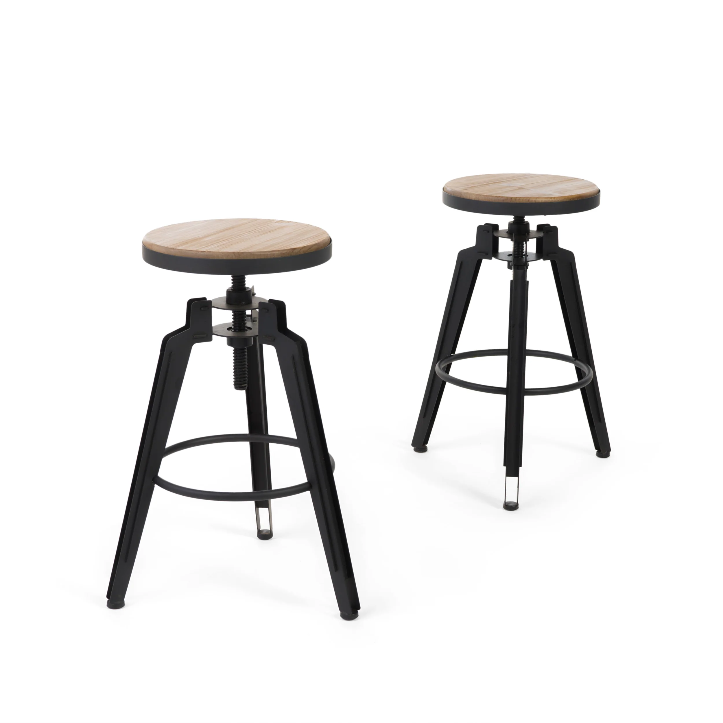 Klatack Antique Finish Firwood Swivel Adjustable Barstool (Set of 2) - furnishings