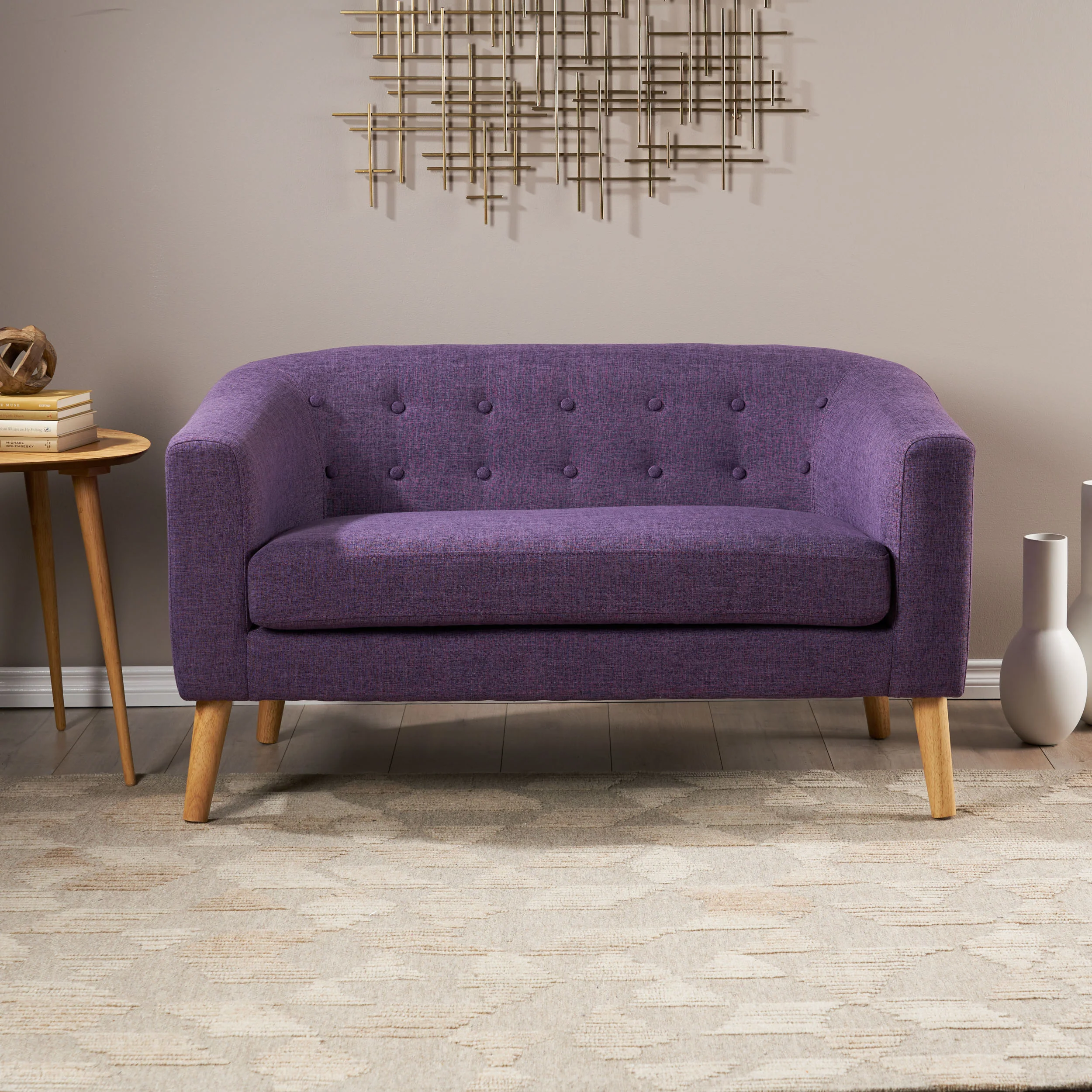Brony Button Back Mid Century Fabric Modern Loveseat - furnishings