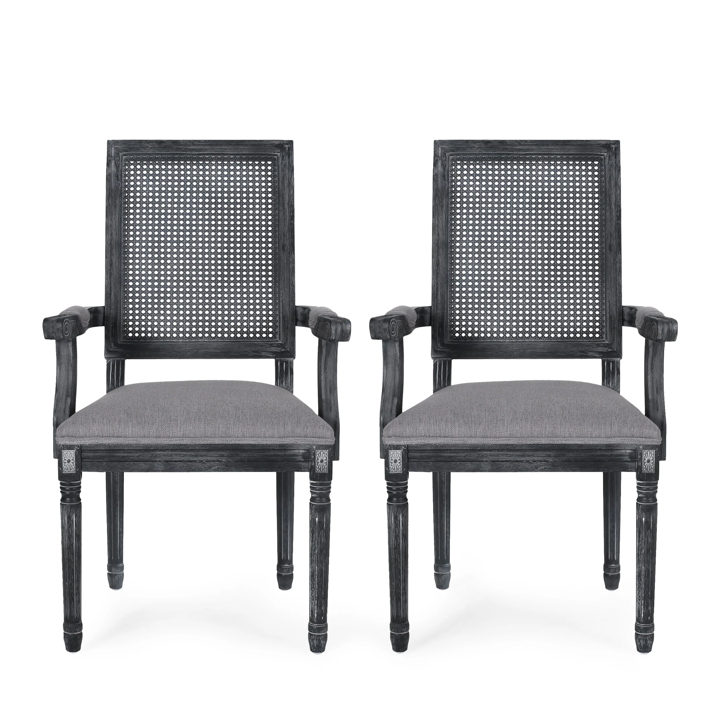 Zentner French Country Upholstered Wood and Cane Upholstered Dining Chairs, Set of 2 - furnishings