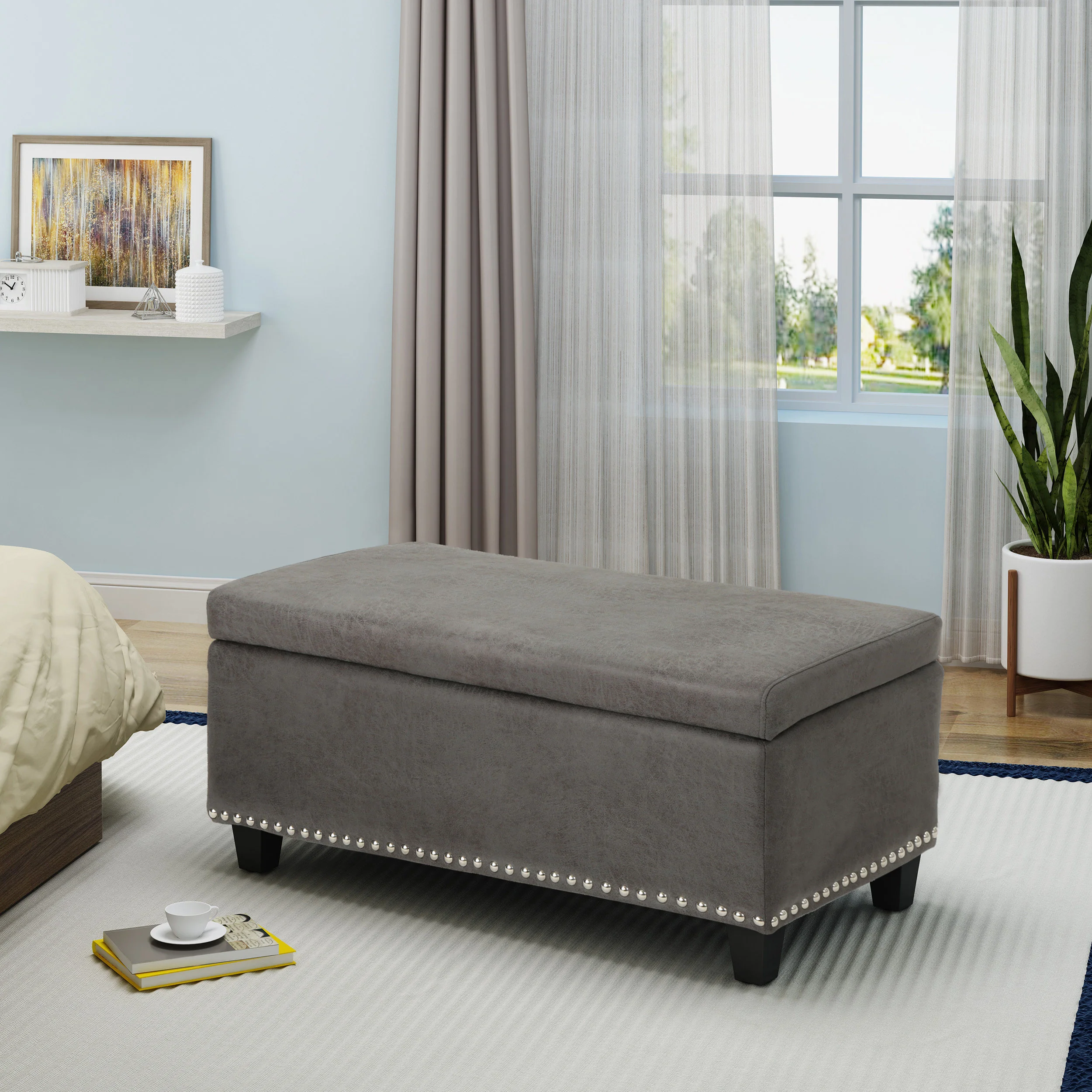 Carl Rectangle Microfiber Storage Ottoman Bench - furnishings