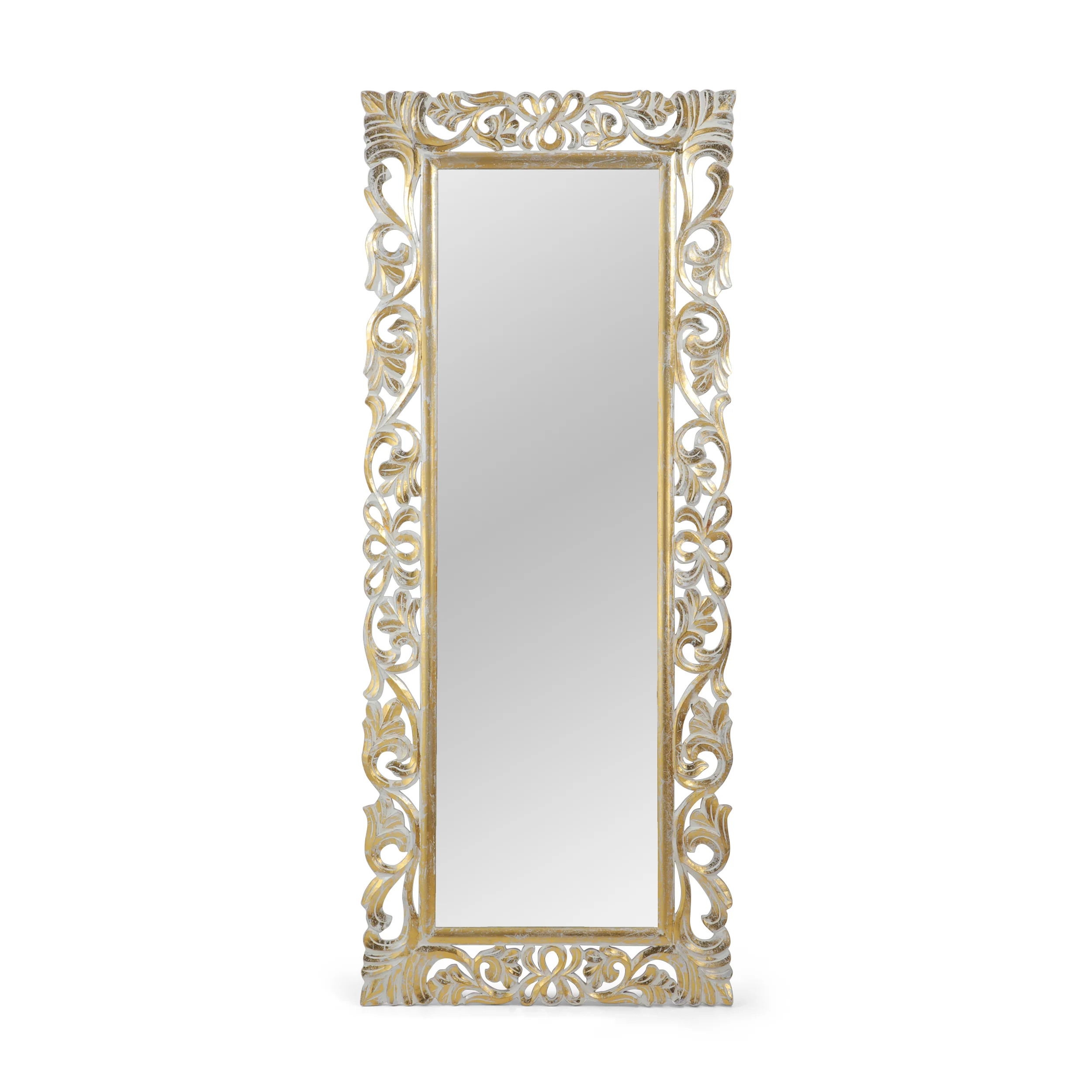 Sarah Traditional Standing Mirror with Floral Carved Frame - furnishings