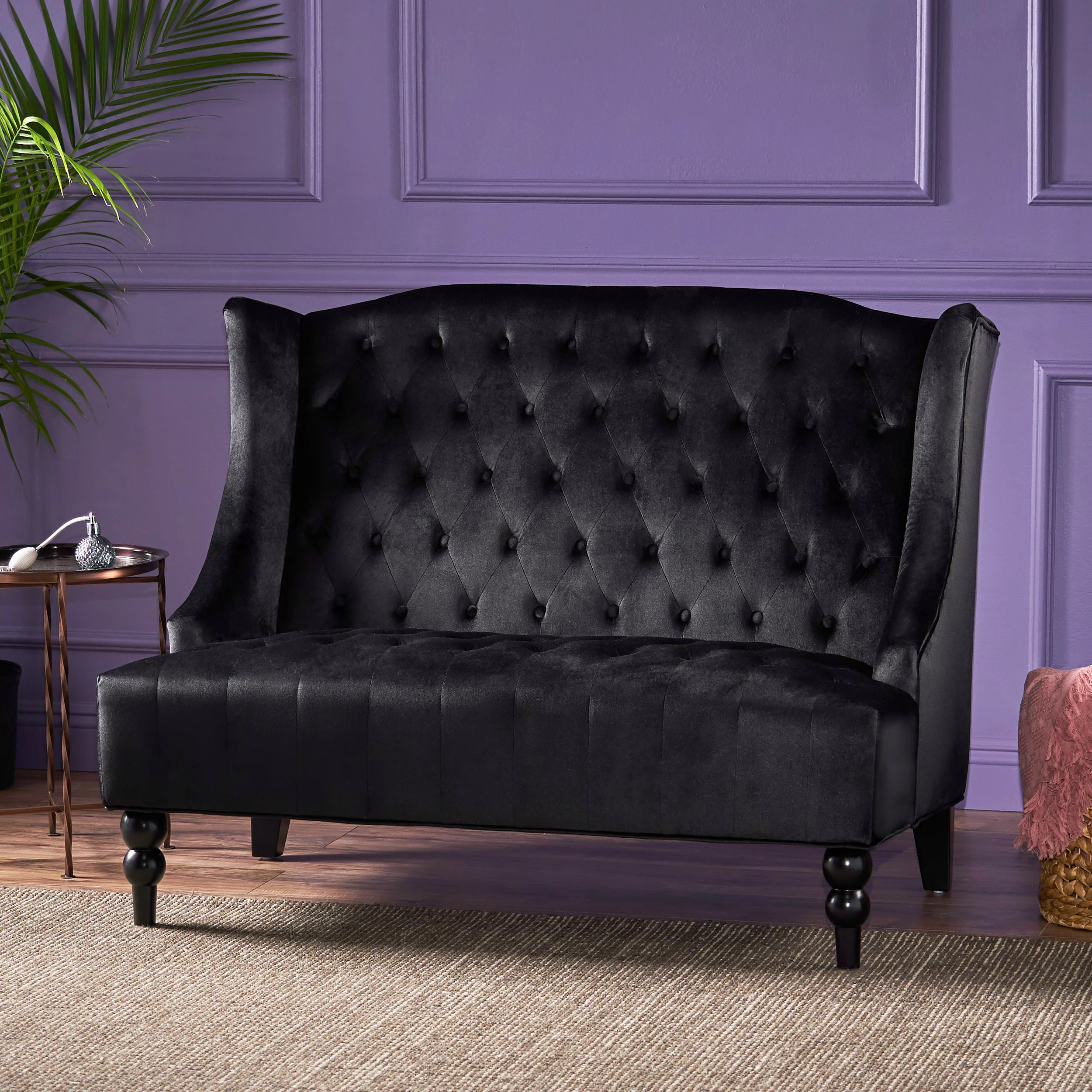 Leah French Style Tufted High Winged Back New Velvet Loveseat - furnishings