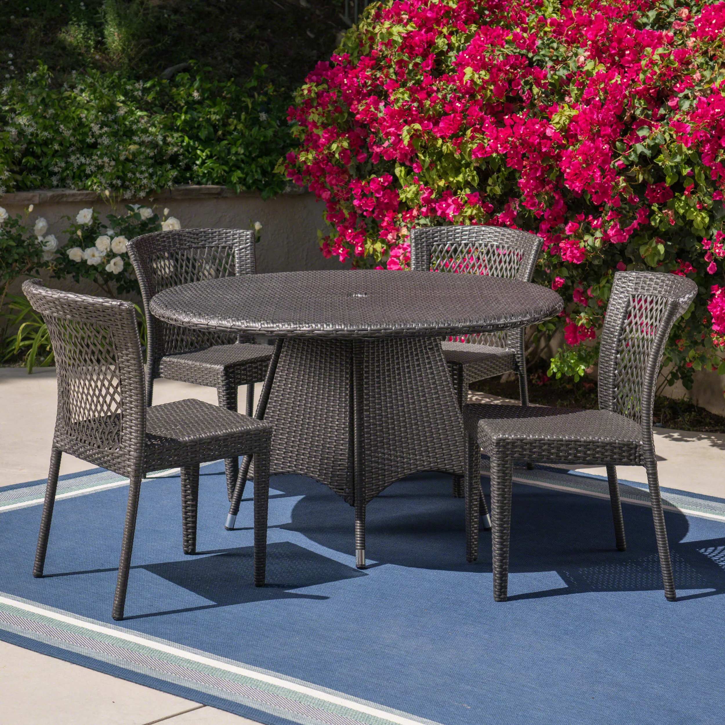 Howard Outdoor 5 Piece Grey Wicker Dining Set - furnishings