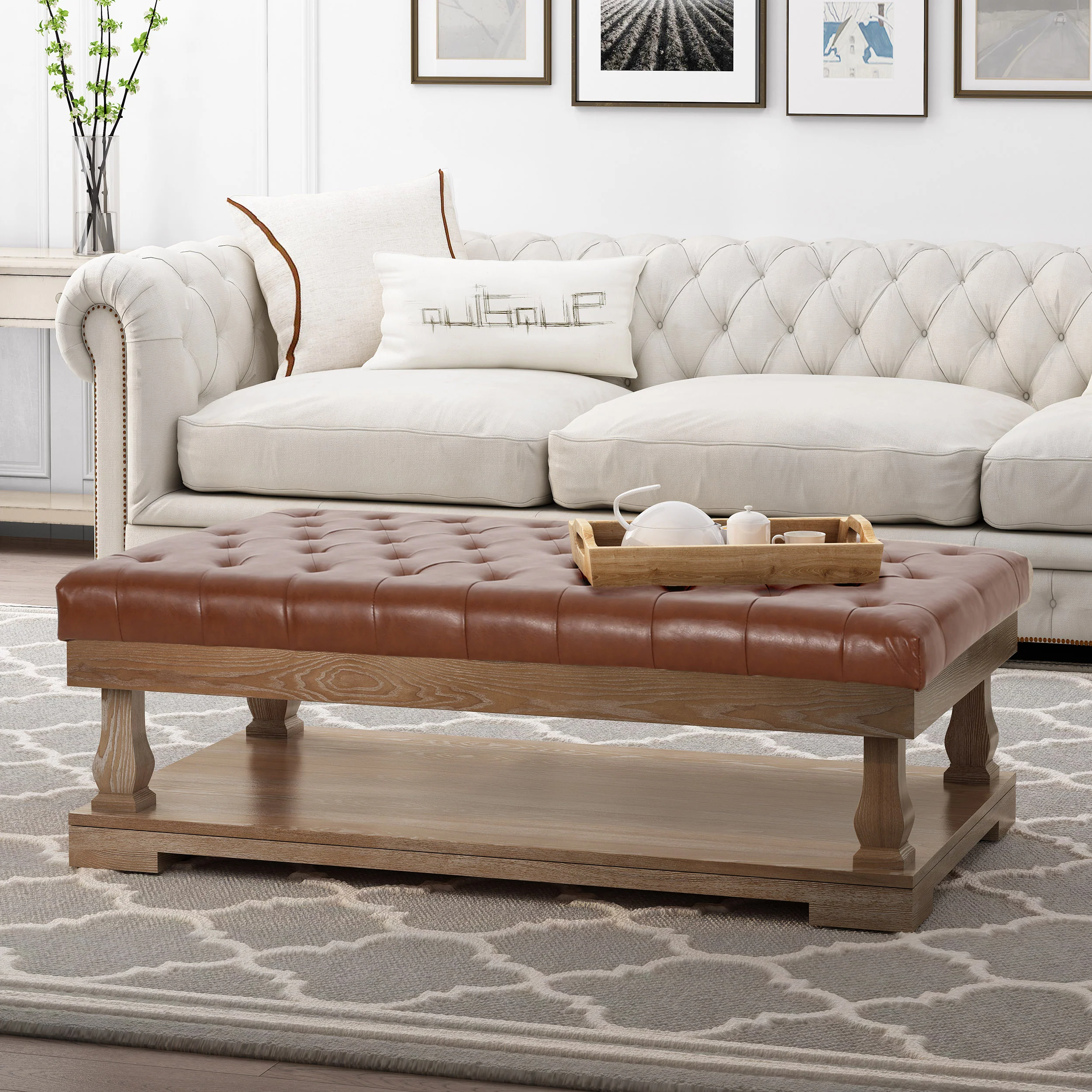 Leovanni Contemporary Fabric Rectangular Ottoman - furnishings