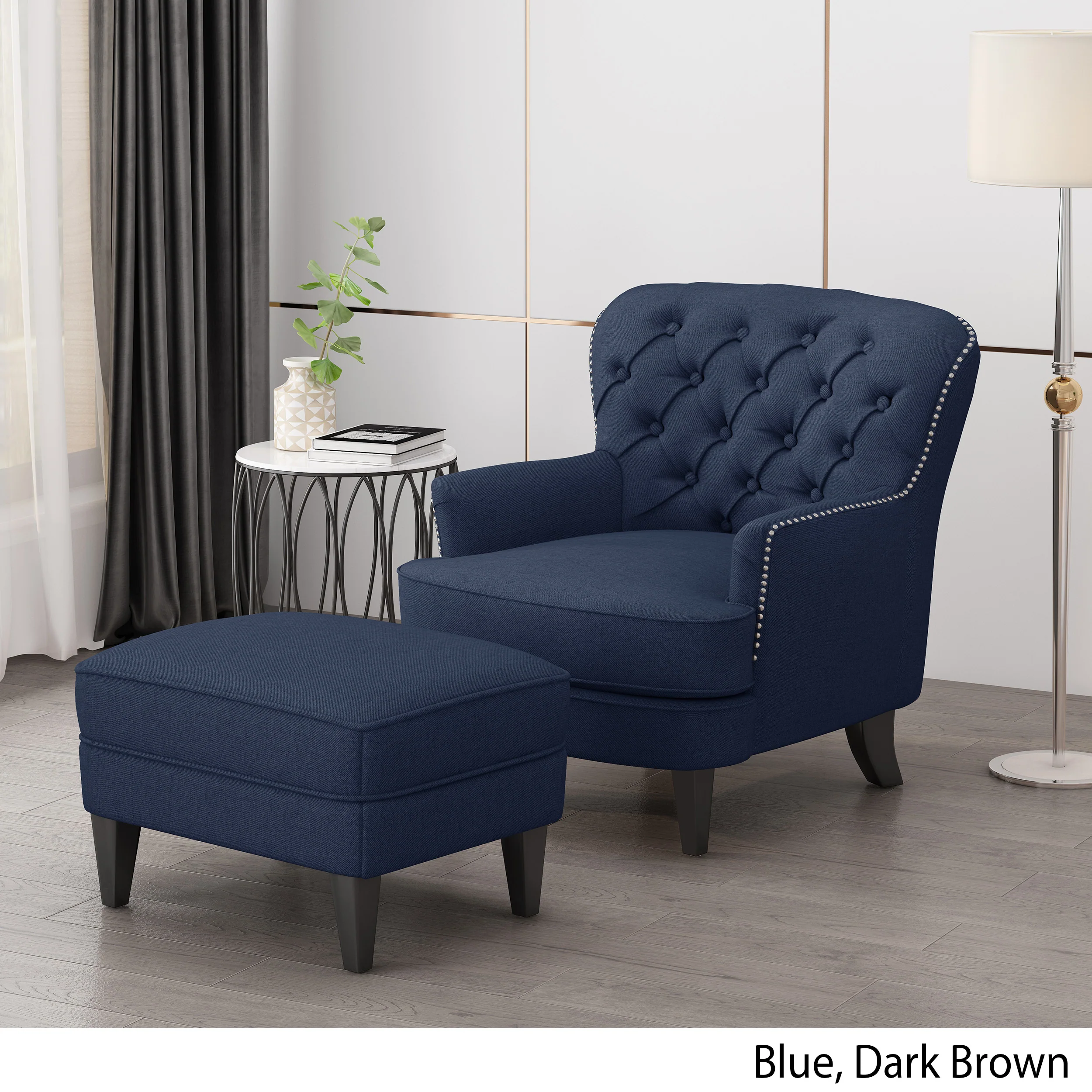 Jaxen Contemporary Tufted Fabric Club Chair and Ottoman Set - furnishings