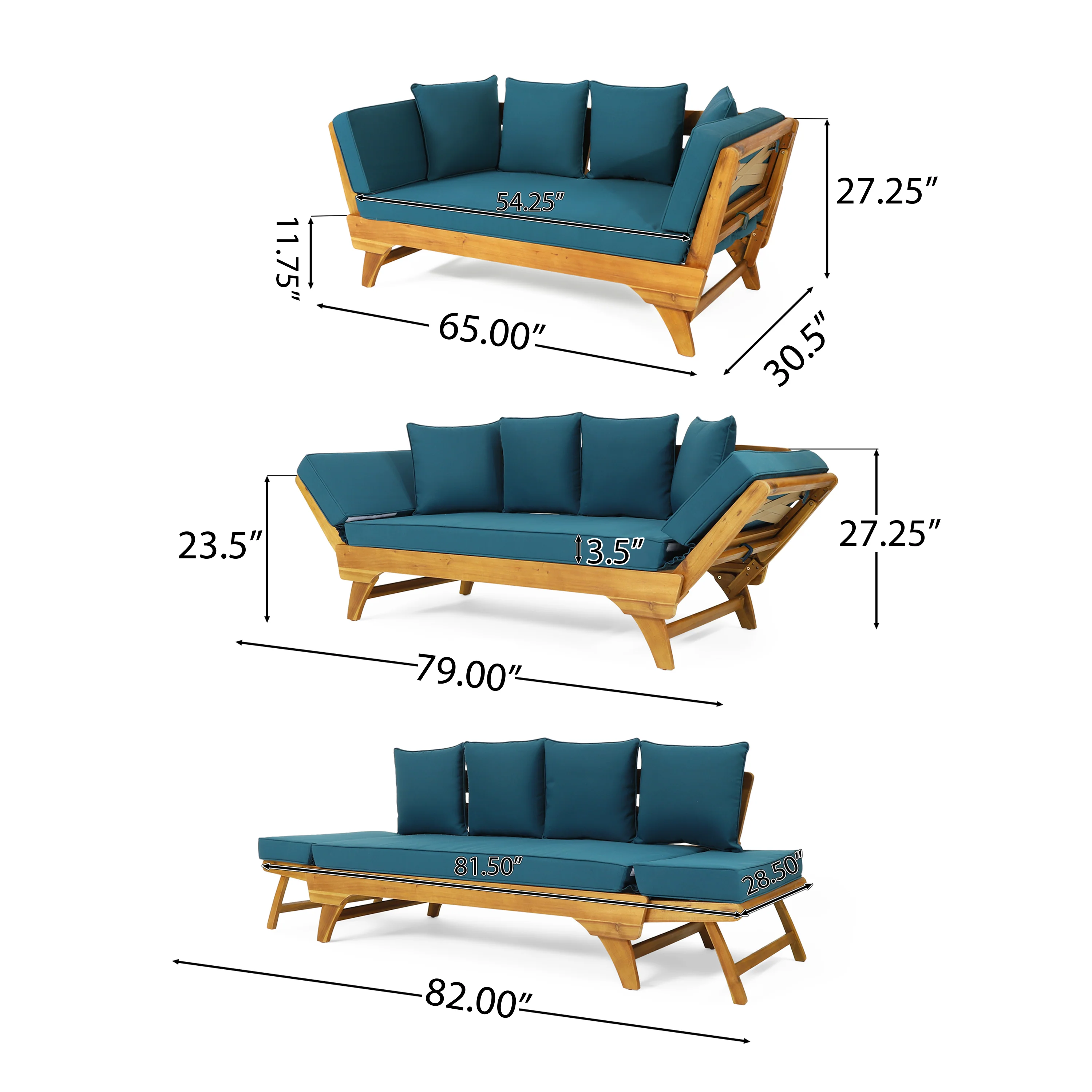 Oceanna Outdoor Acacia Wood and Rope Expandable Daybed with Cushions - furnishings