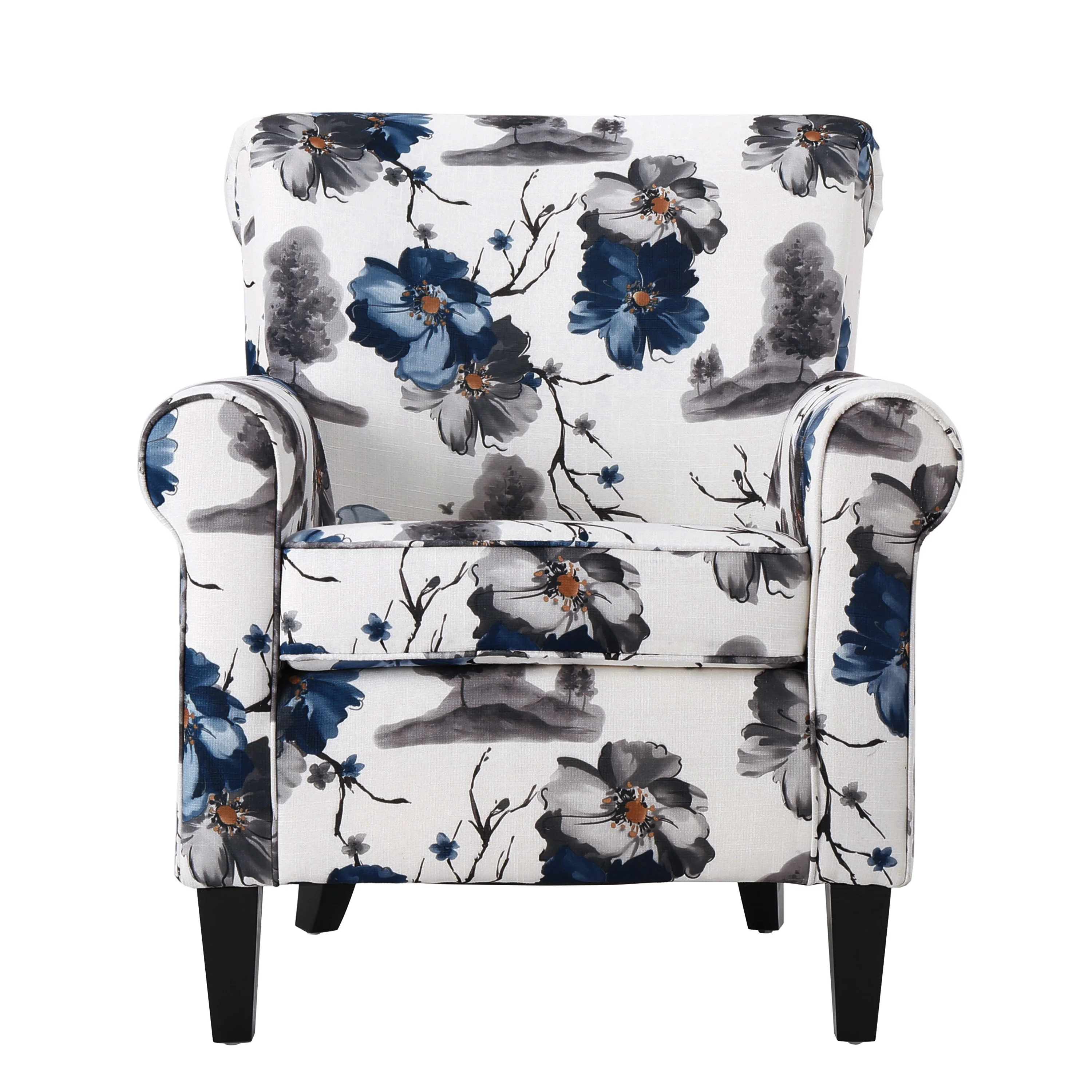 Manon Blue & White Floral Print Fabric Club Chair - furnishings