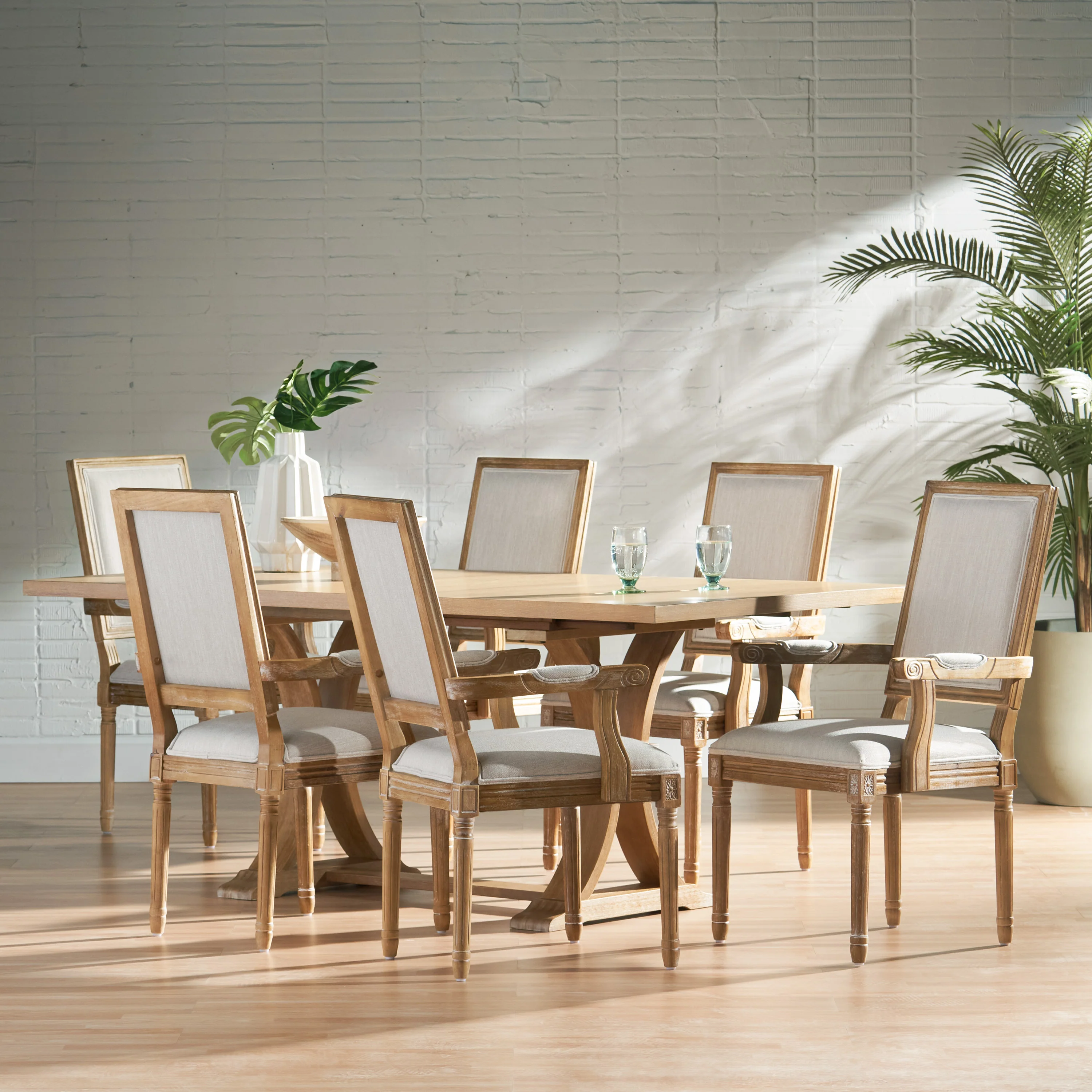 Ashlyn French Country Wood 7-Piece Expandable Dining Set - furnishings