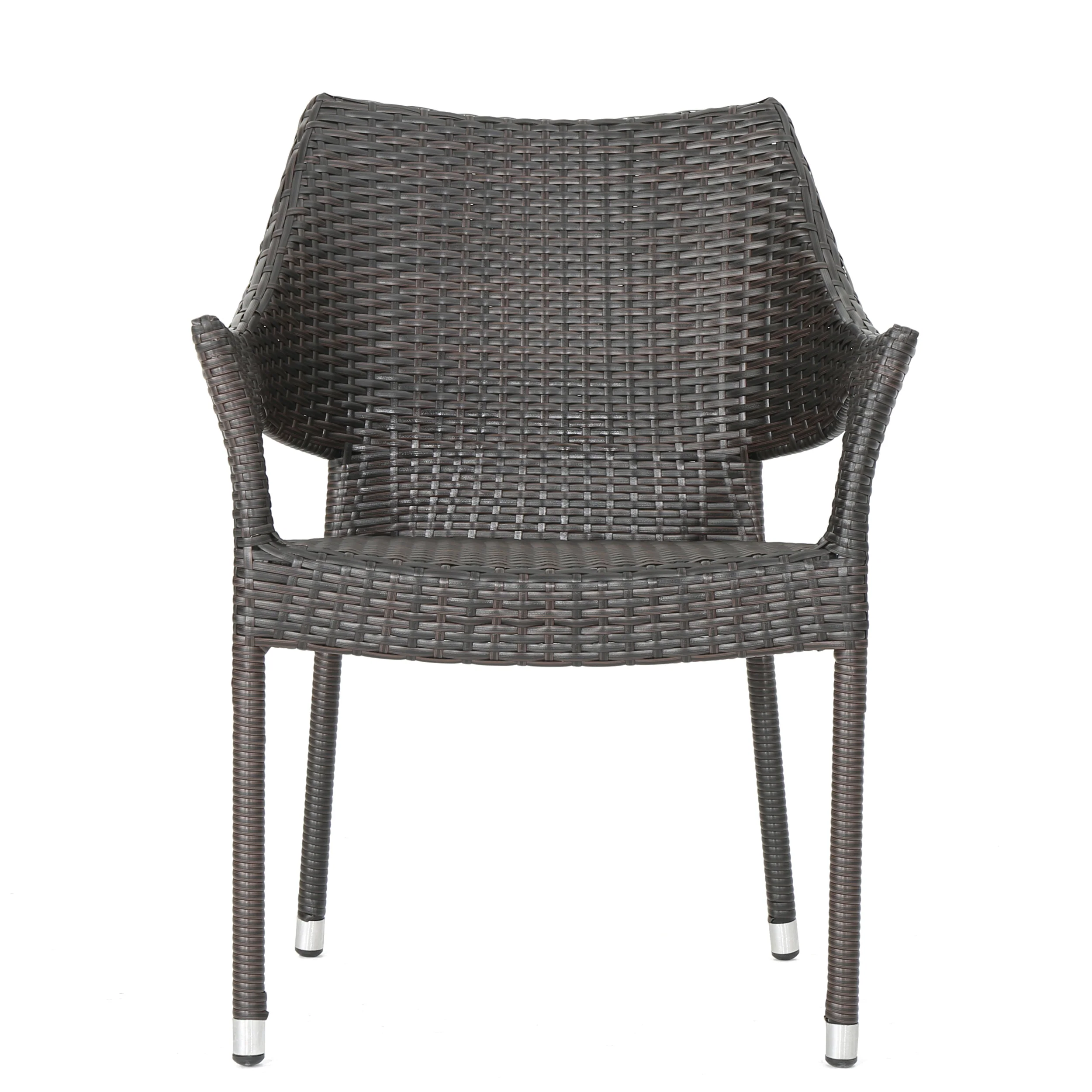 Clayton Outdoor 7 Piece Multi-Brown Wicker Dining Set with Metal Tipped Legs - furnishings