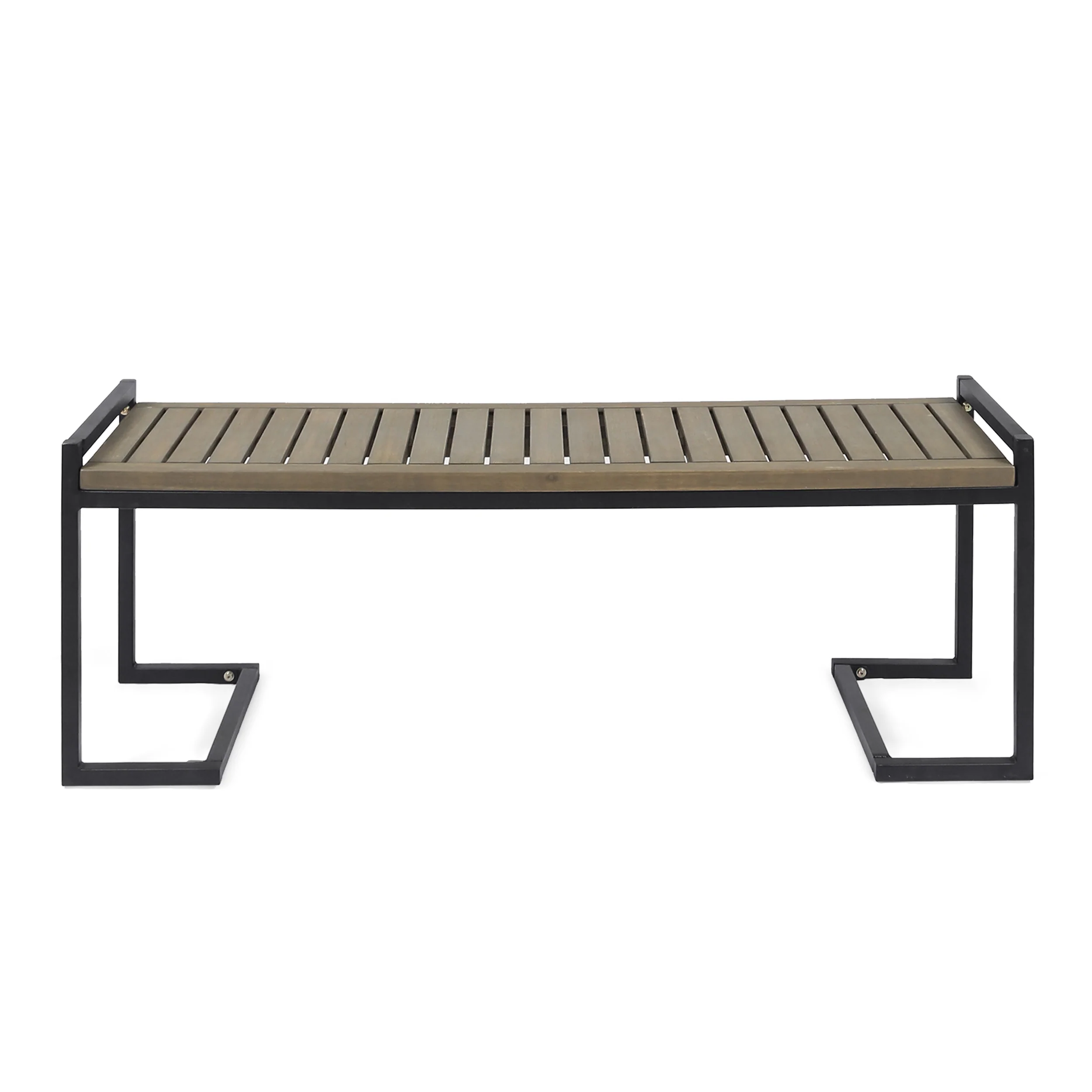 Noel Outdoor Industrial Acacia Wood and Iron Bench - furnishings