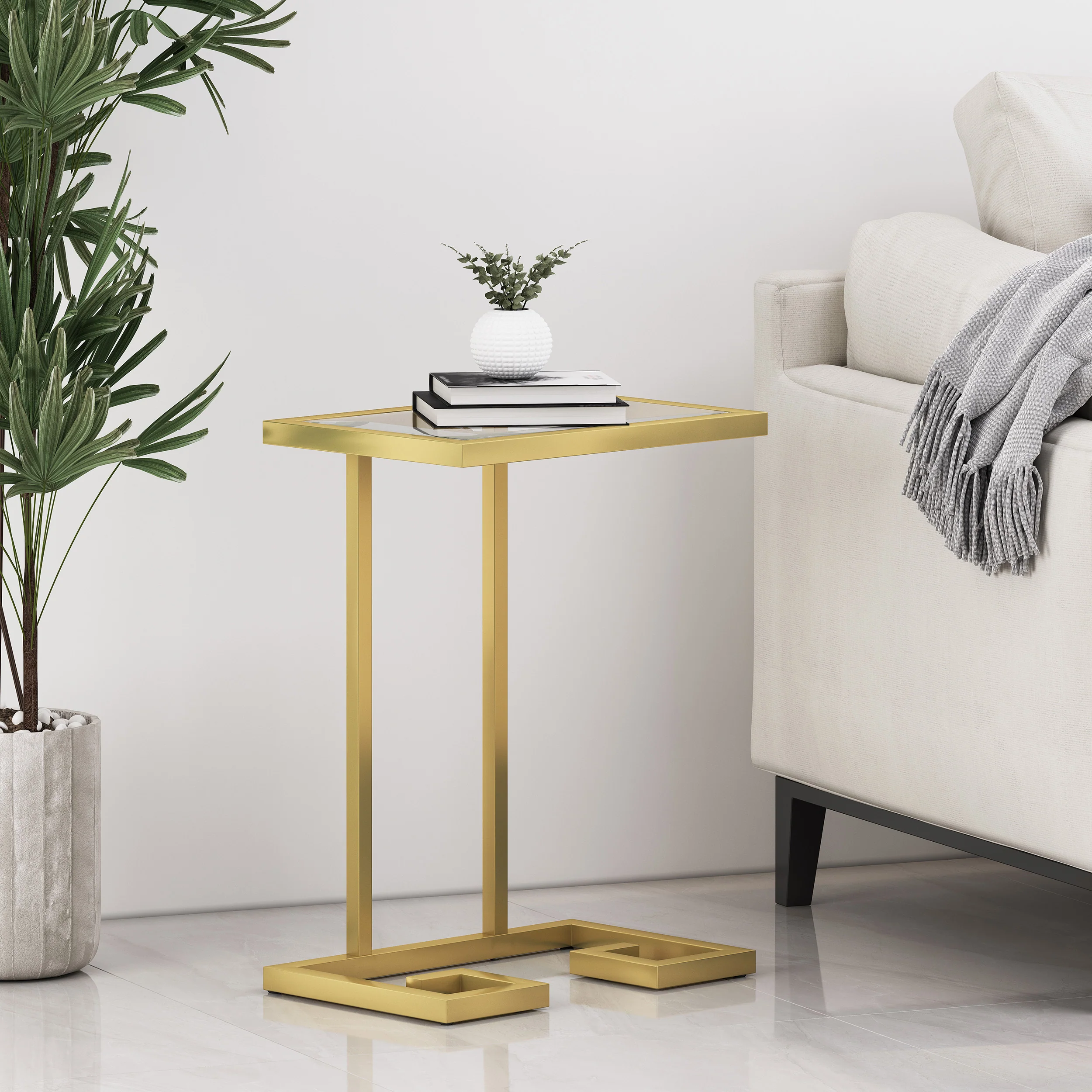 Zaragoza Modern Glam C-Shaped End Table - furnishings