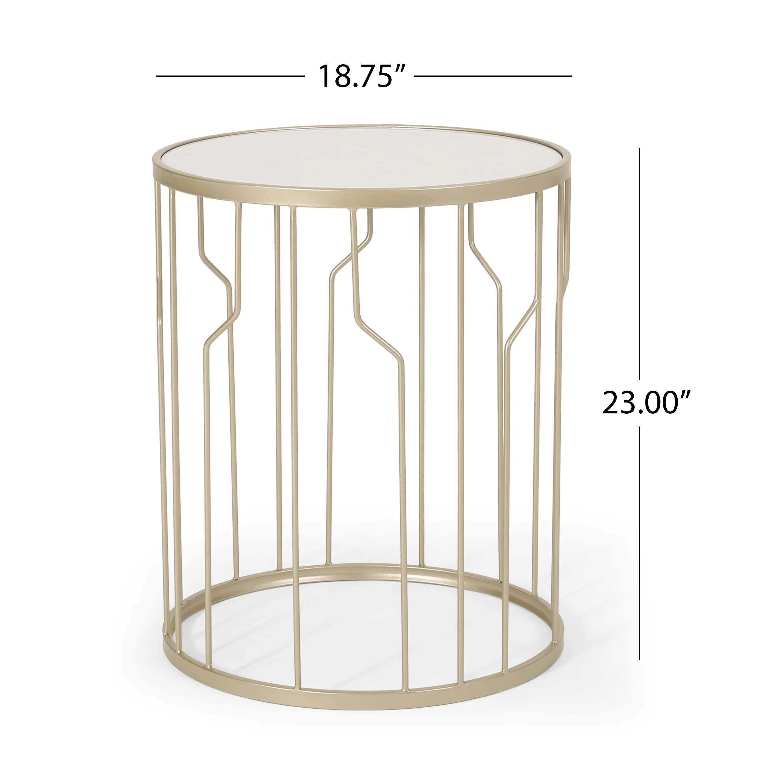 Finethy Modern Glam Faux Marble Side Table, White and Champagne Silver - furnishings