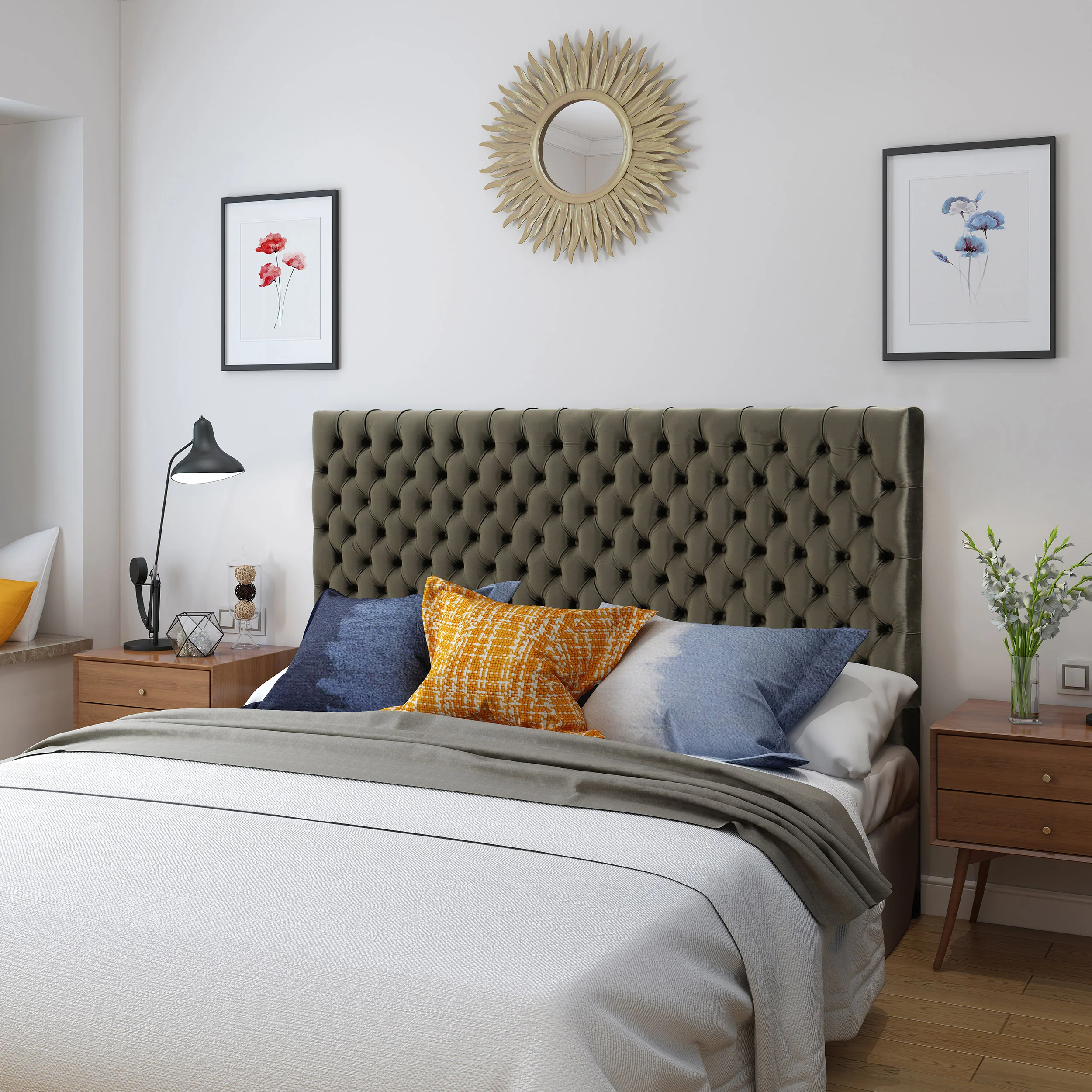Jezebel Tufted King/ Cal King New Velvet Headboard - furnishings