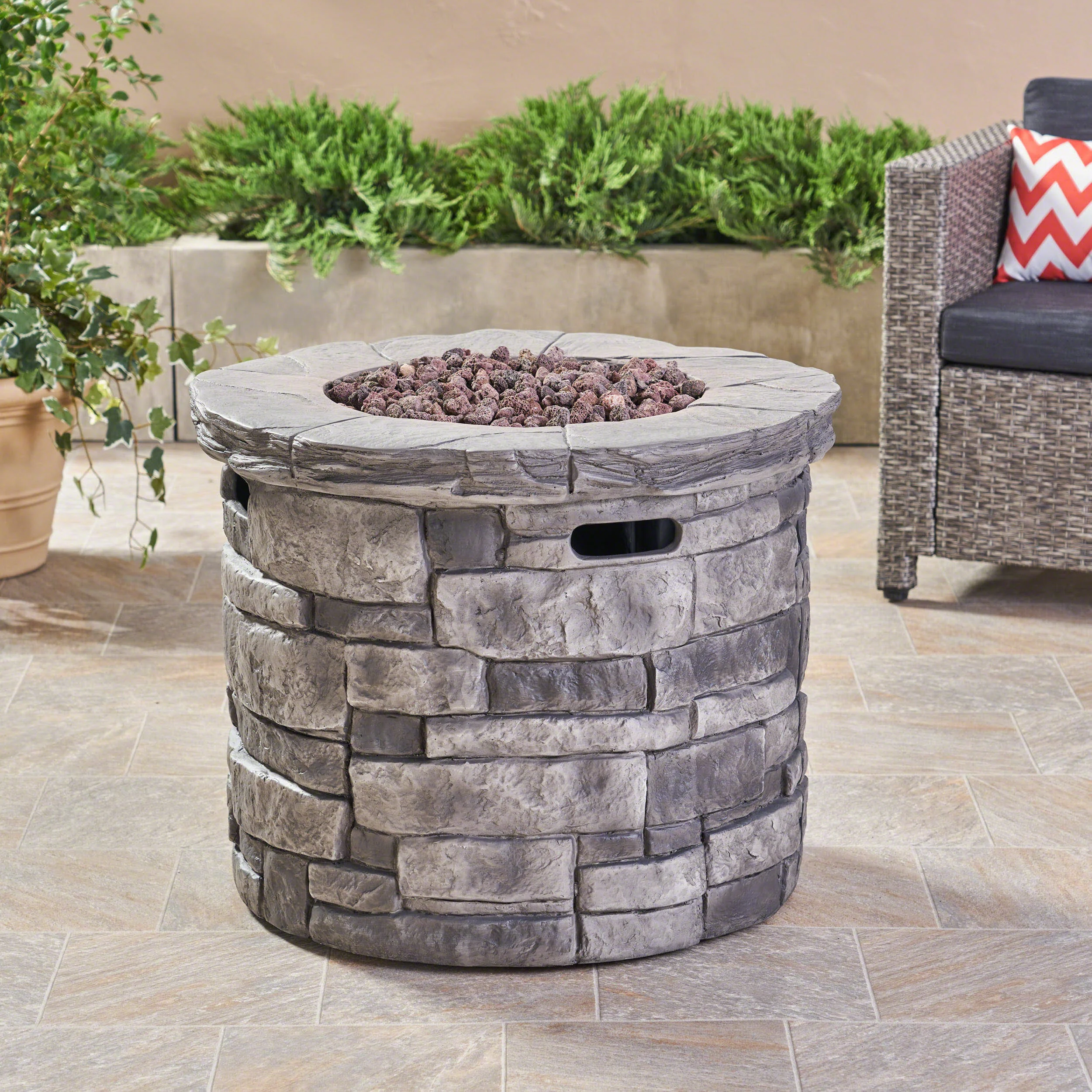 Altta Outdoor Gray Circular Fire Pit - 40,000 BTU - furnishings