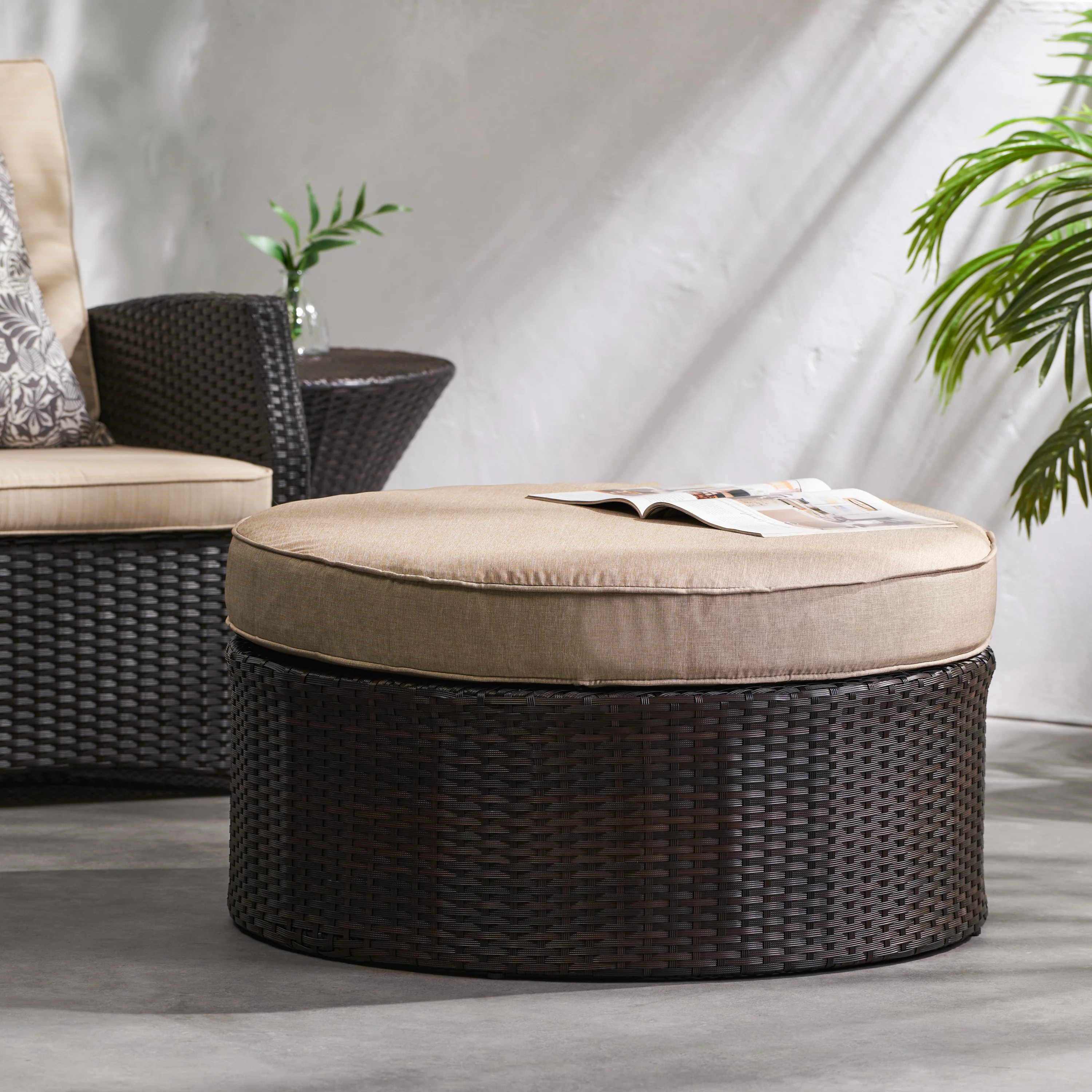 Boden Outdoor Wicker Ottoman with Cushion - furnishings