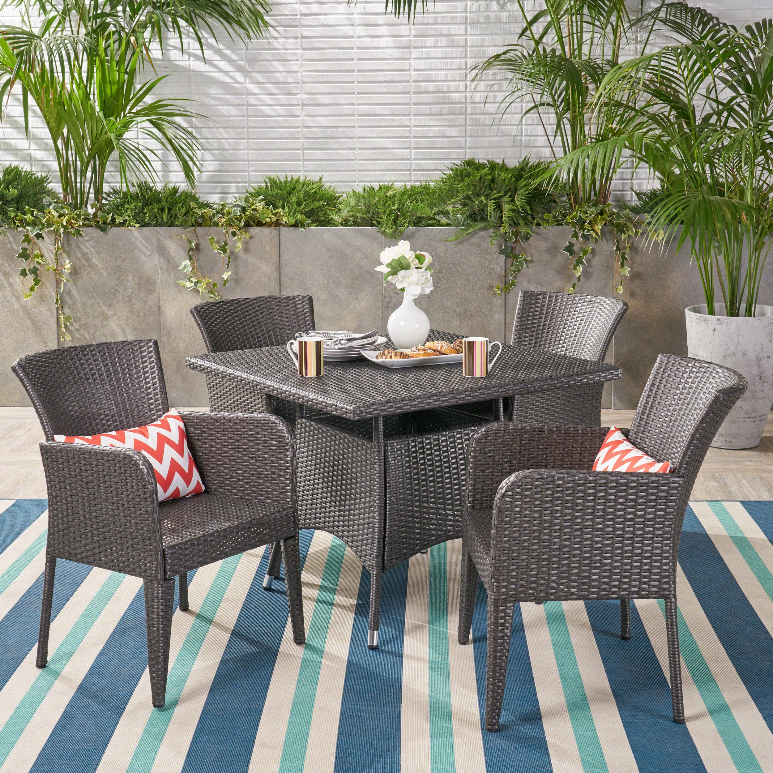 Dilon Outdoor 5 Piece Wicker Dining Set, Grey - furnishings