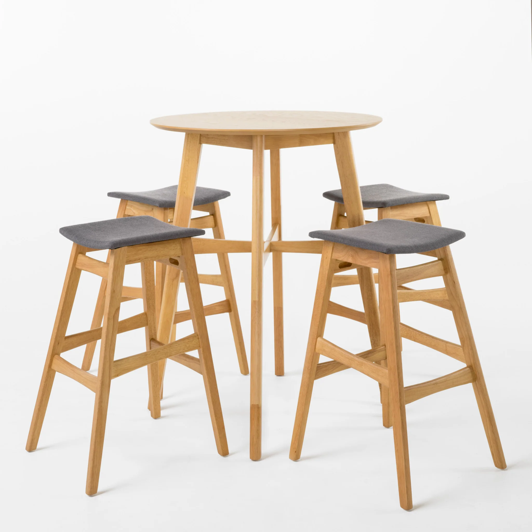 Simi Natural Oak Finish Circular 5 Piece Bar Height Dining Set - furnishings