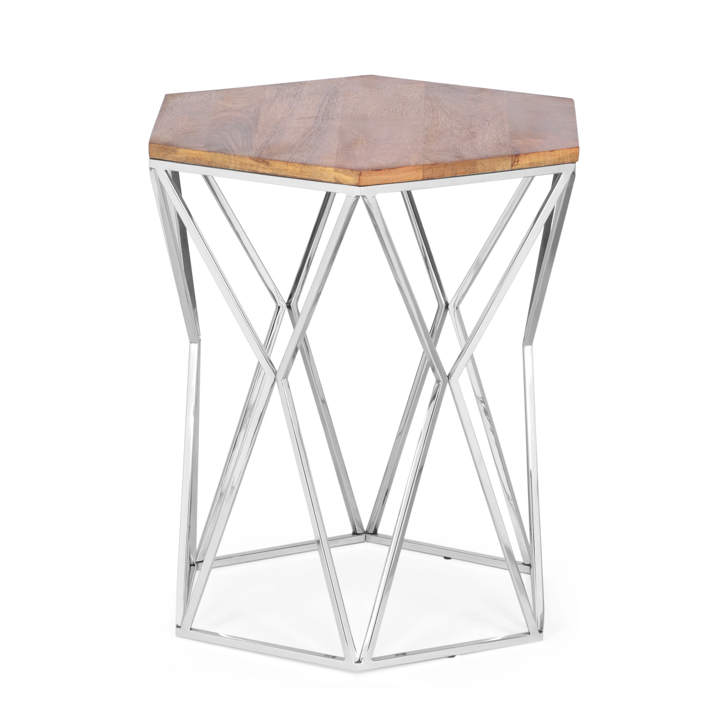 Bellion Rustic Glam Handcrafted Mango Wood Side Table, Walnut and Polished Nickel - furnishings
