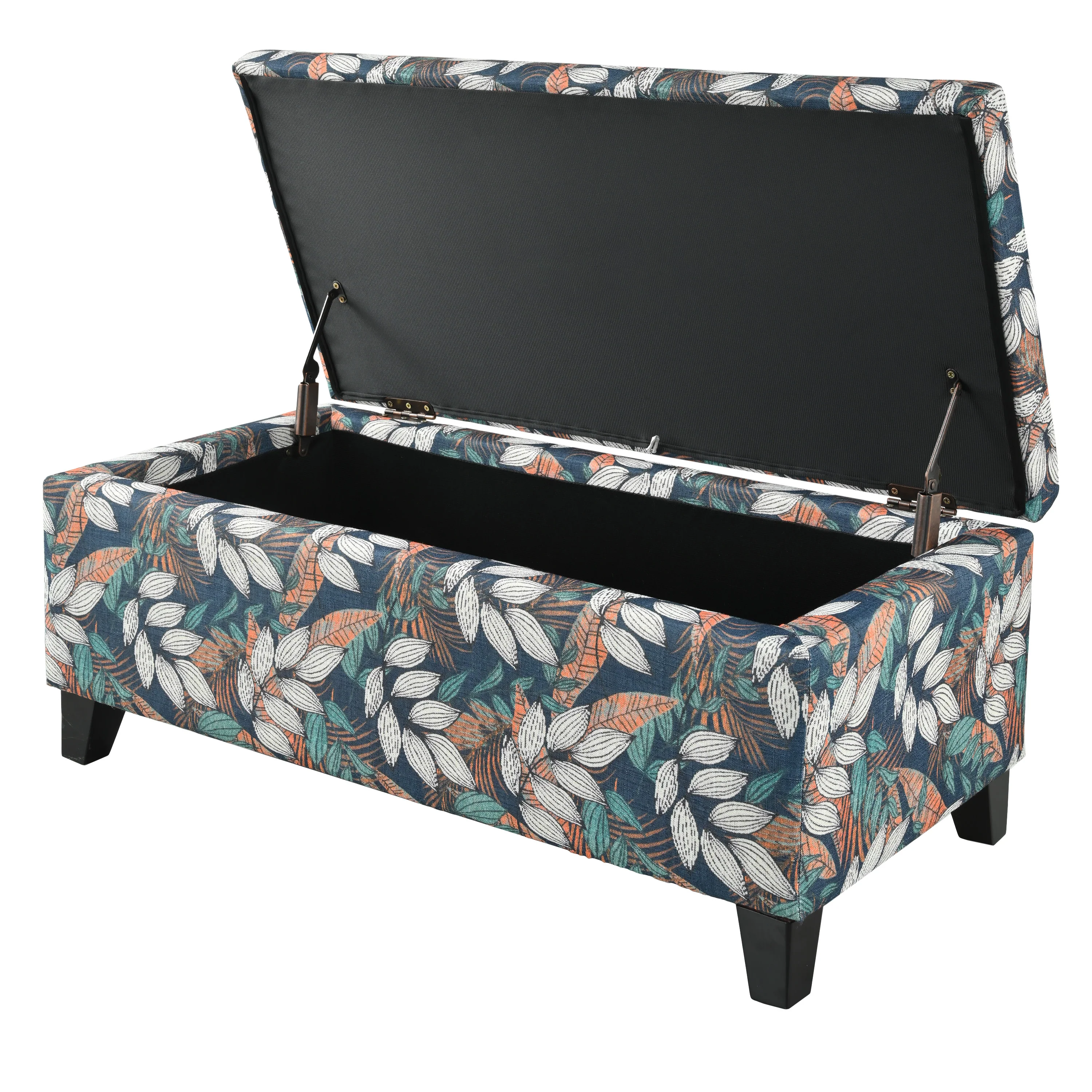 Delray Delray Orange and White Floral Fabric Storage Ottoman - furnishings