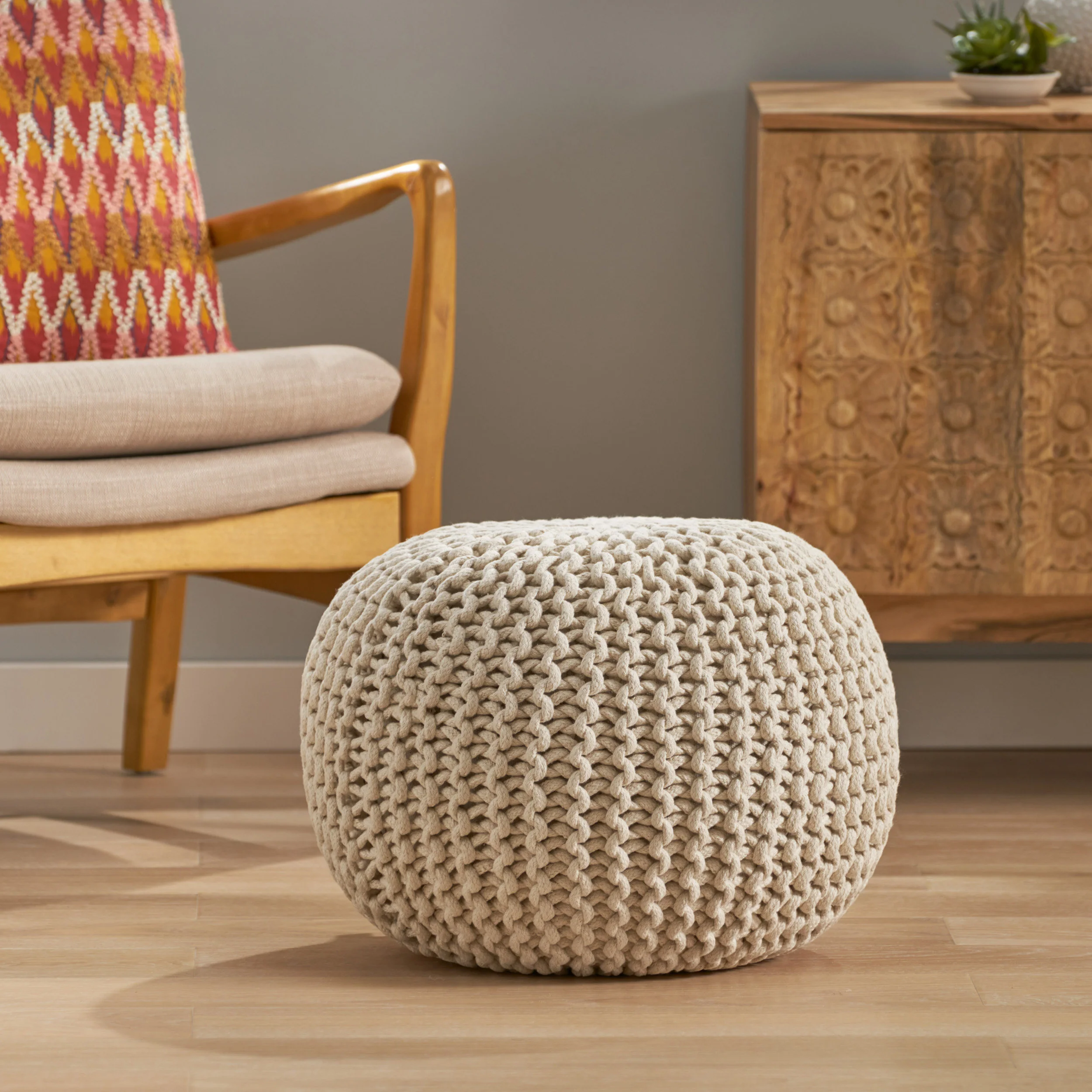 Poona Handcrafted Modern Cotton Pouf - furnishings