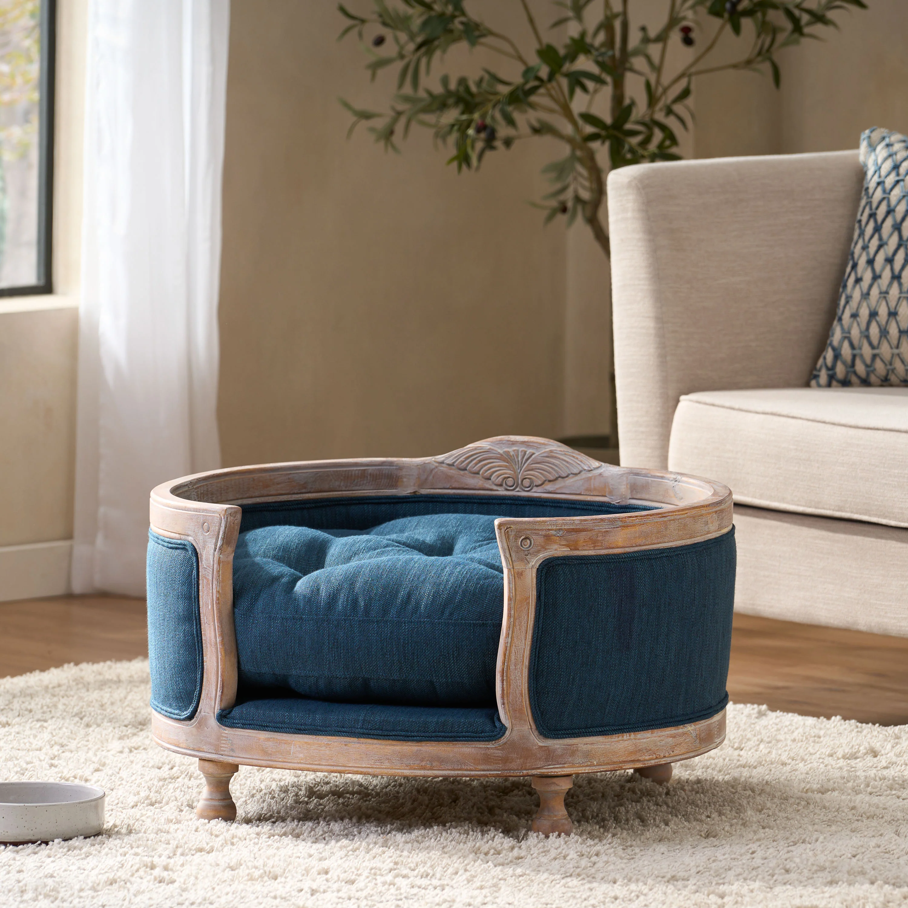 Burgos Contemporary Upholstered Medium Pet Bed with Wood Frame - furnishings