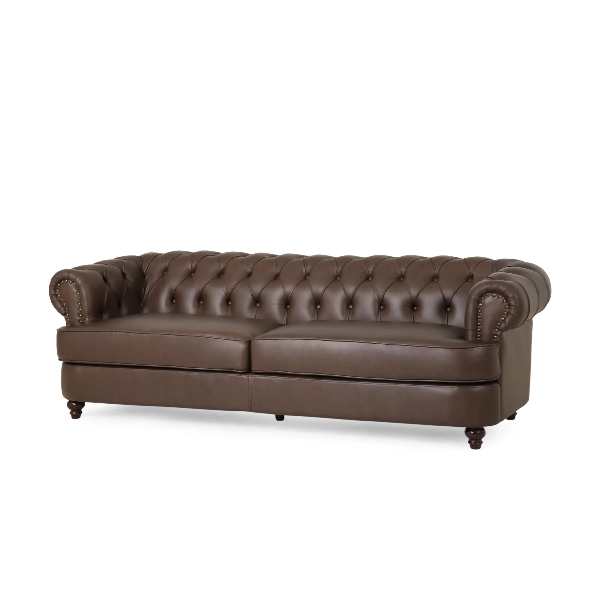 Saley Contemporary Leather Tufted 3 Seater Sofa with Nailhead Trim - furnishings