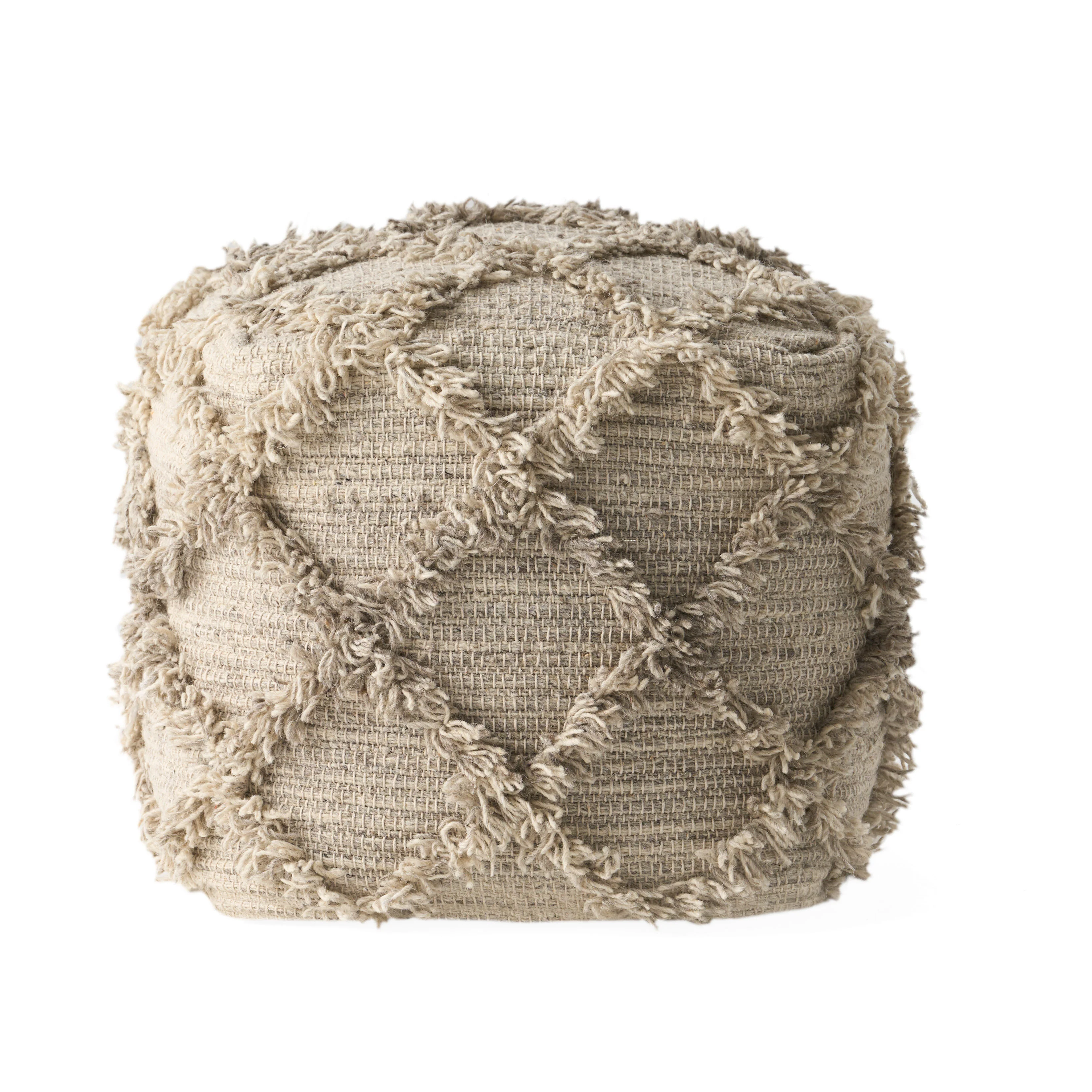 Viraj Boho Artisan Hand Woven Wool and Cotton Cube Pouf - furnishings